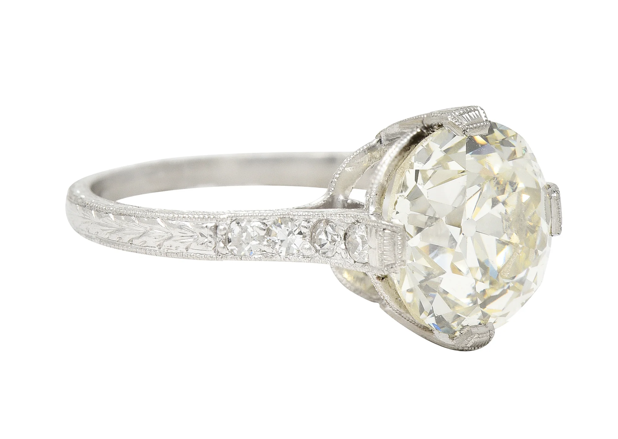 Baskin Bros. Art Deco 3.82 CTW Old European Cut Diamond Platinum Wheat Engagement Ring GIA - Image 3