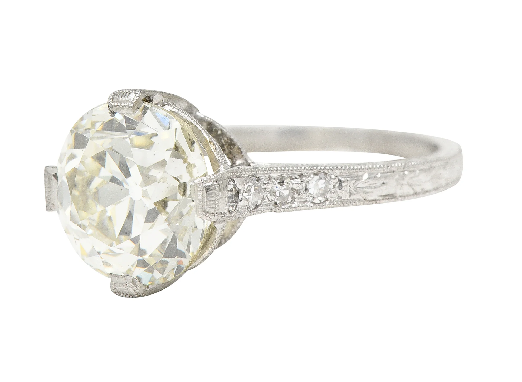 Baskin Bros. Art Deco 3.82 CTW Old European Cut Diamond Platinum Wheat Engagement Ring GIA - Image 7