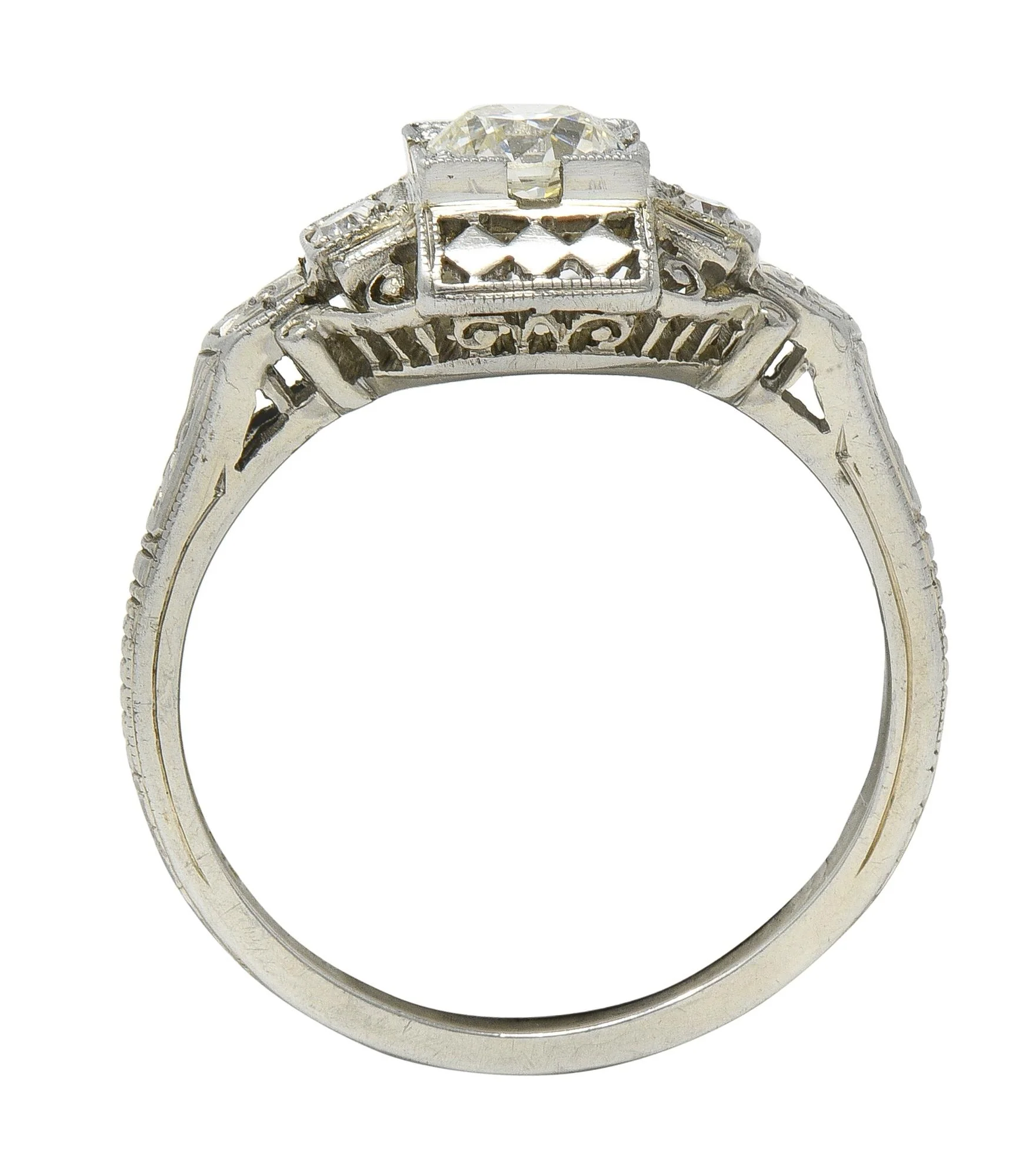 Belais Art Deco 0.45 CTW Old Mine Diamond 18 Karat Gold Checkerboard Vintage Ring - Image 6