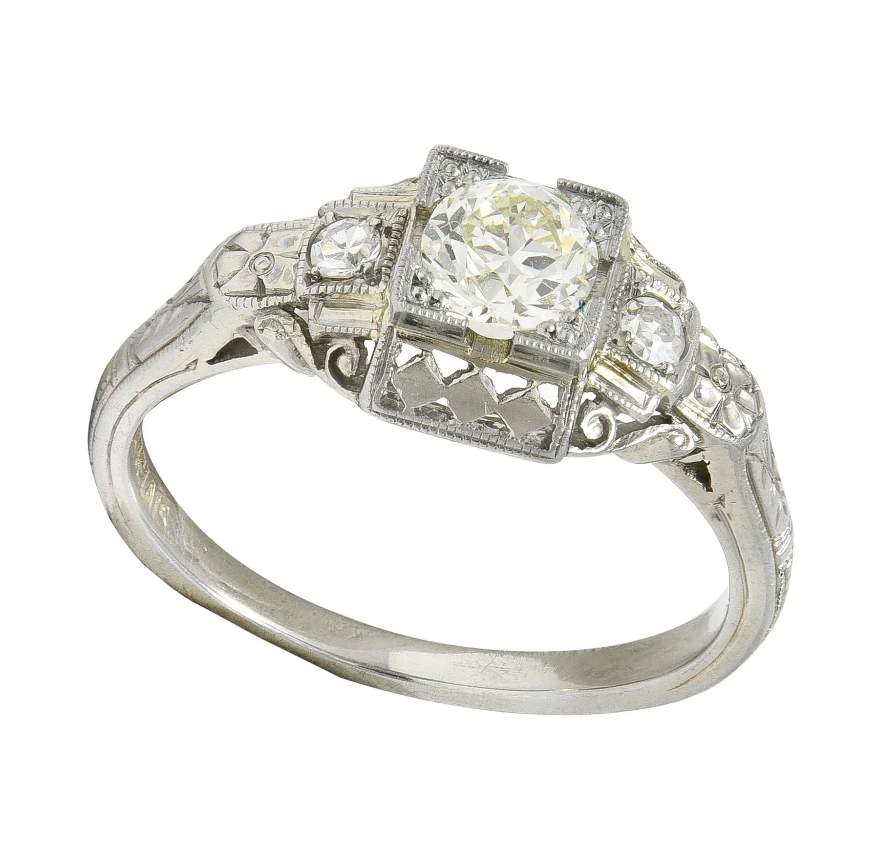 Belais Art Deco 0.45 CTW Old Mine Diamond 18 Karat Gold Checkerboard Vintage Ring - Image 7