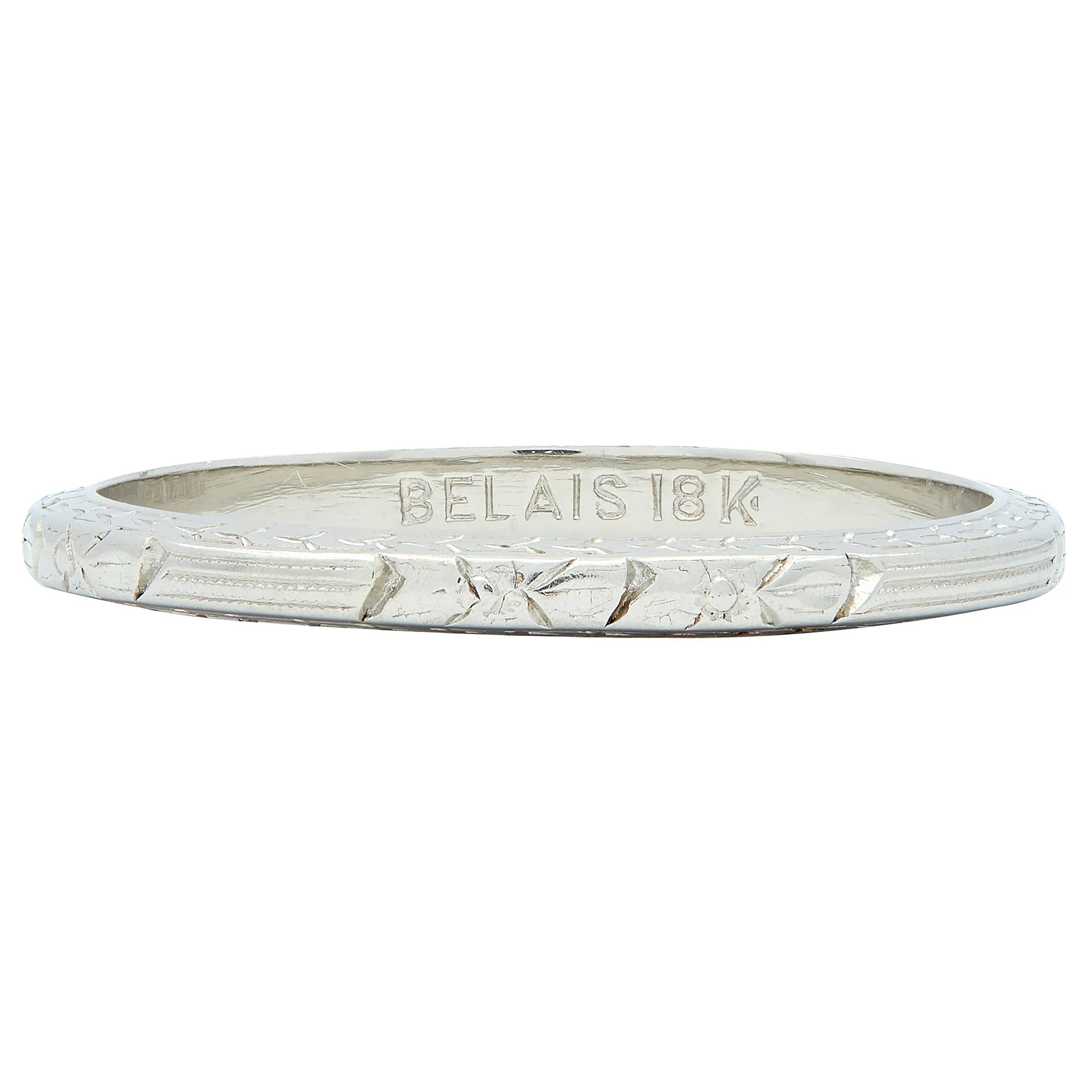 Belais Art Deco 18 Karat White Gold Orange Blossom Wheat Wedding Band Ring
