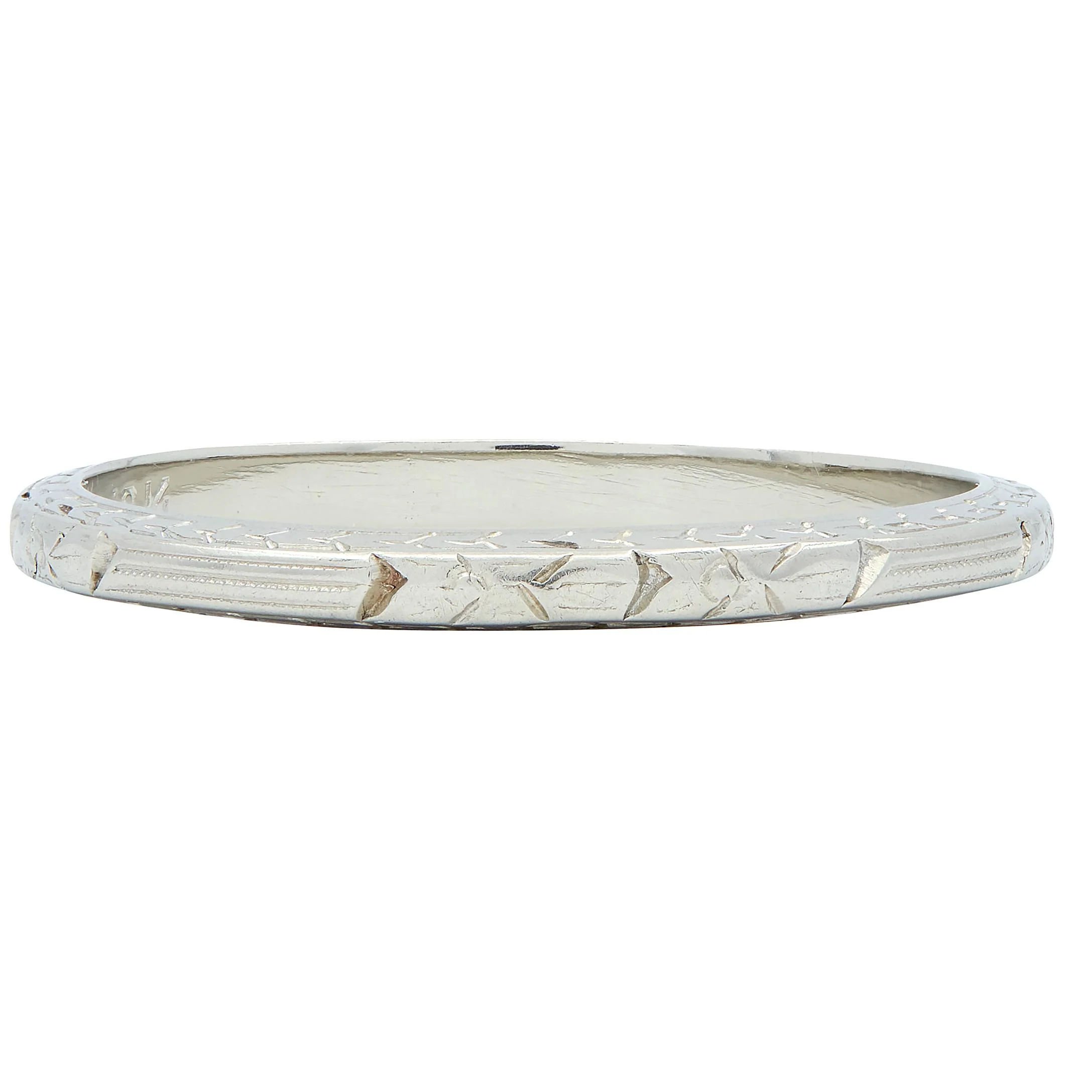 Belais Art Deco 18 Karat White Gold Orange Blossom Wheat Wedding Band Ring - Image 3