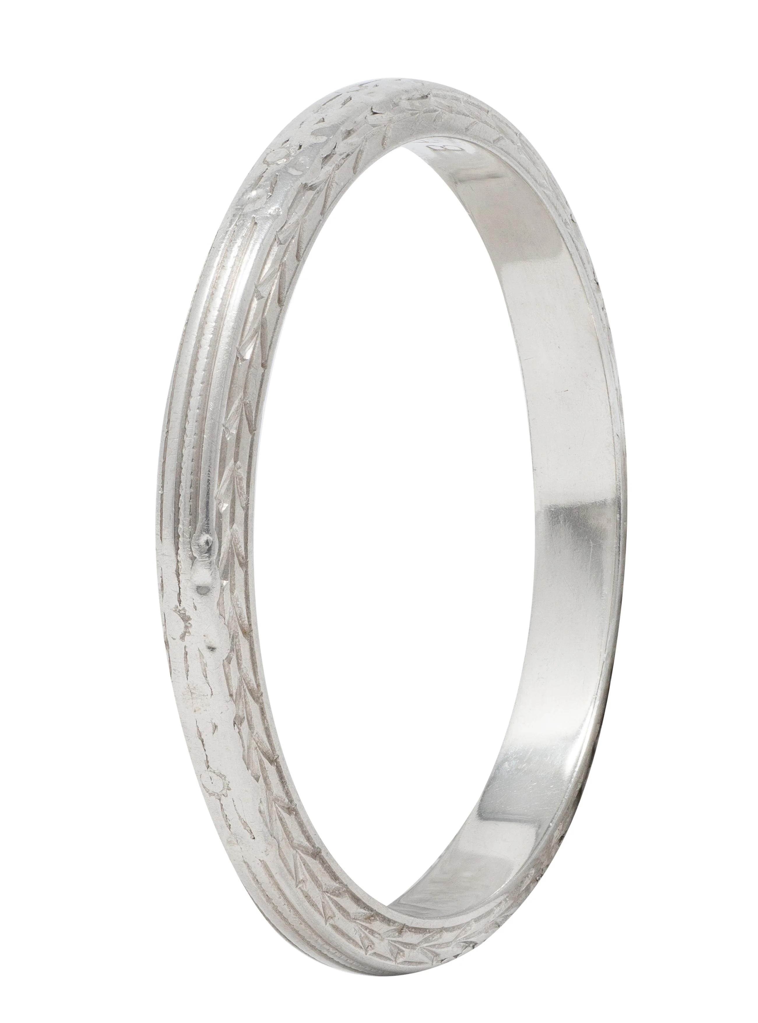 Belais Art Deco 18 Karat White Gold Vintage Wheat Wedding Band Ring - Image 3