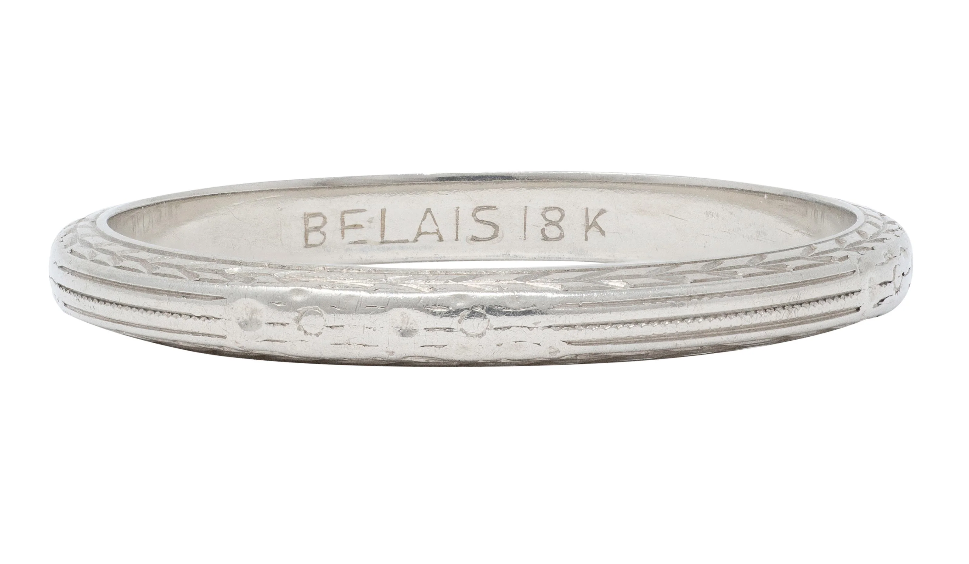 Belais Art Deco 18 Karat White Gold Vintage Wheat Wedding Band Ring - Image 4