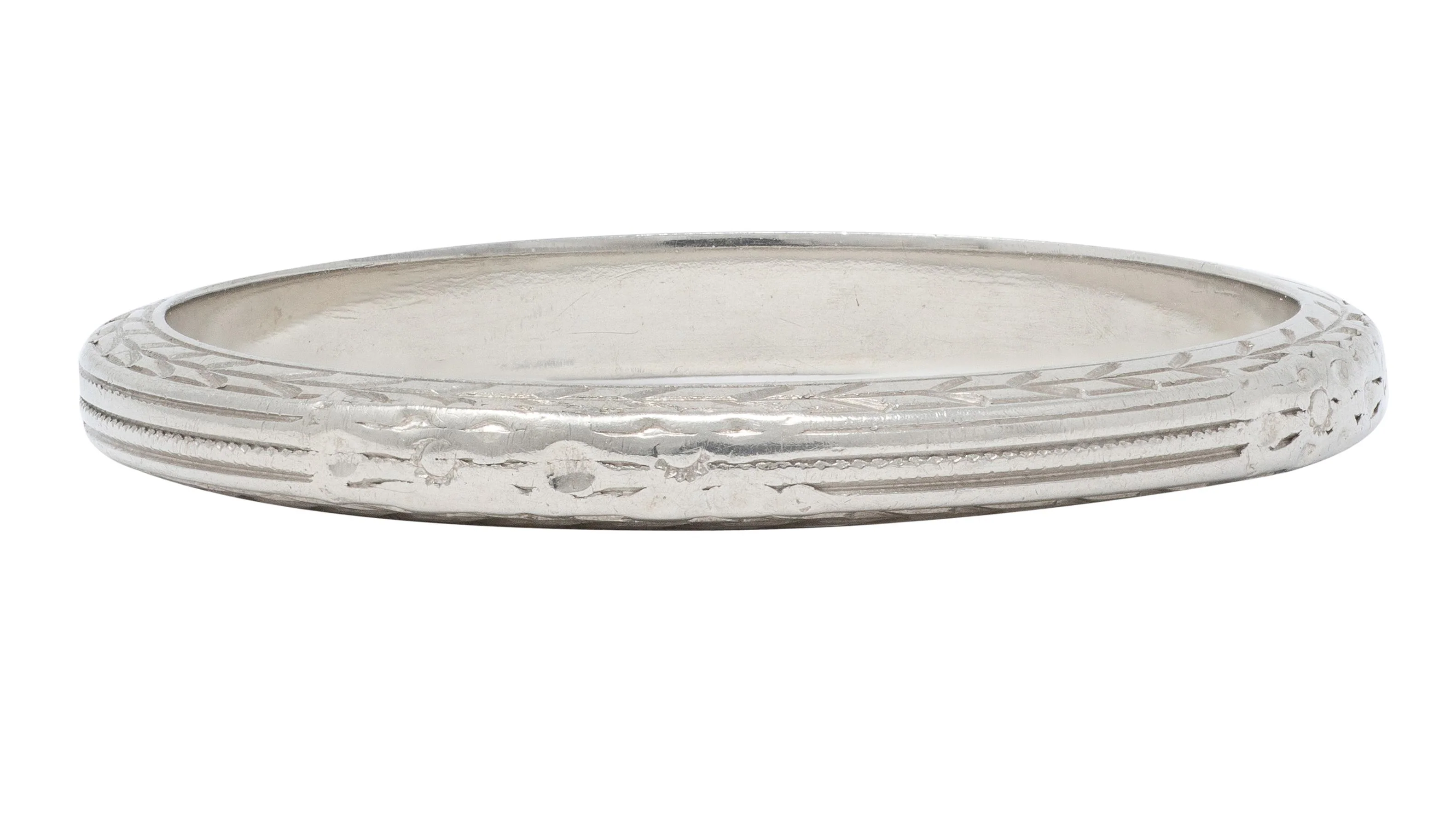 Belais Art Deco 18 Karat White Gold Vintage Wheat Wedding Band Ring - Image 7