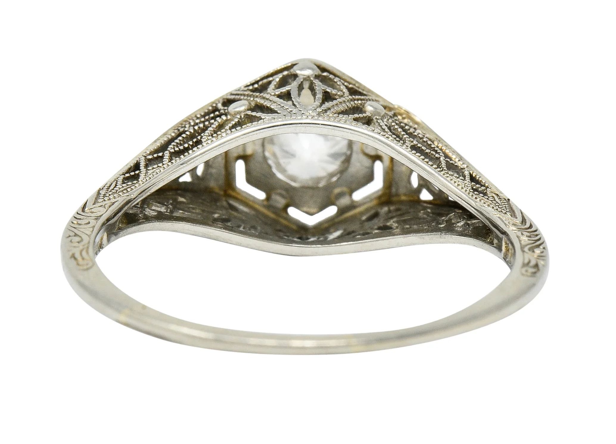 Belais Early Art Deco 0.26 CTW Diamond 18 Karat White Gold Floral Engagement Ring - Image 4