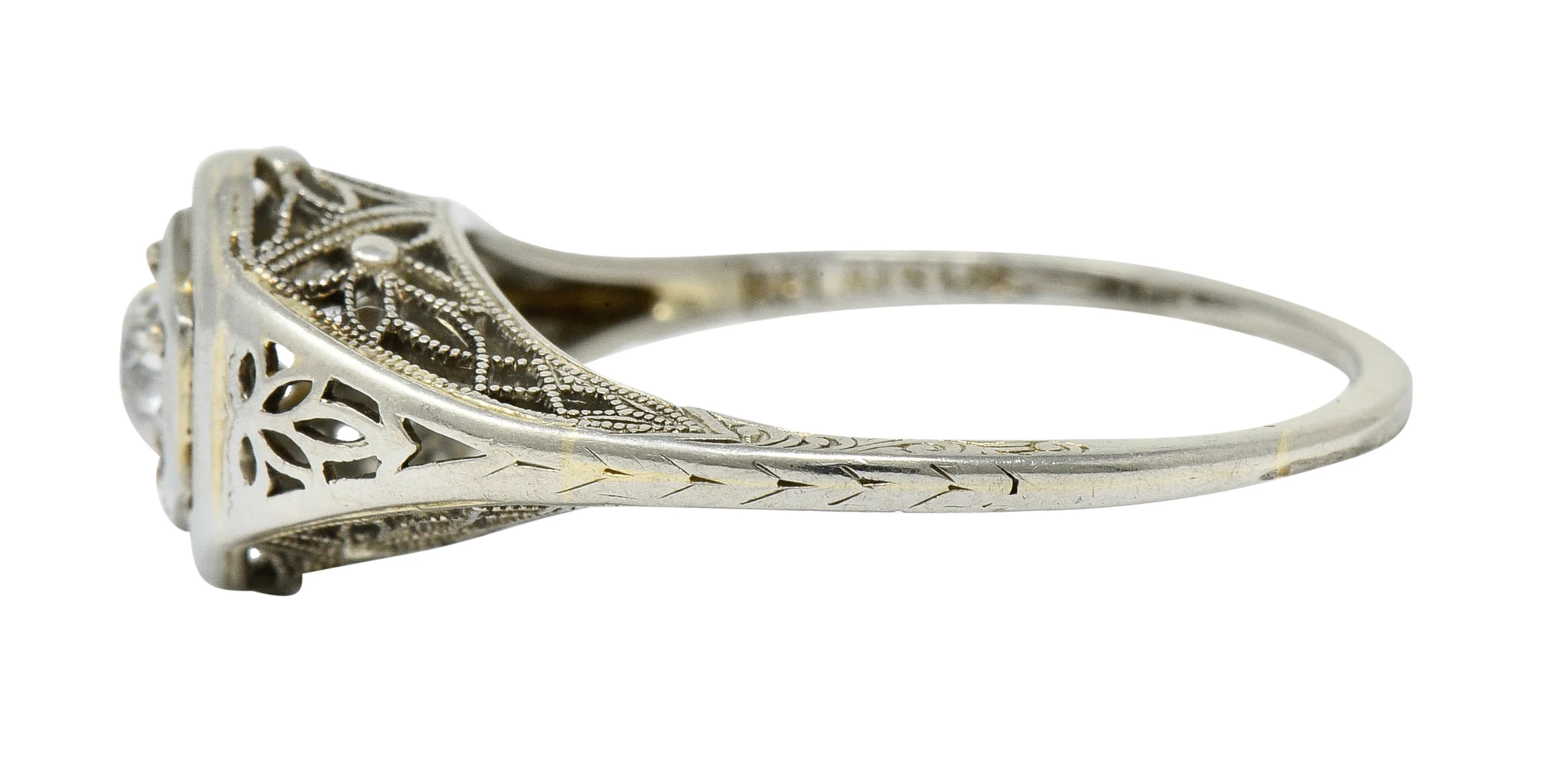Belais Early Art Deco 0.26 CTW Diamond 18 Karat White Gold Floral Engagement Ring - Image 5