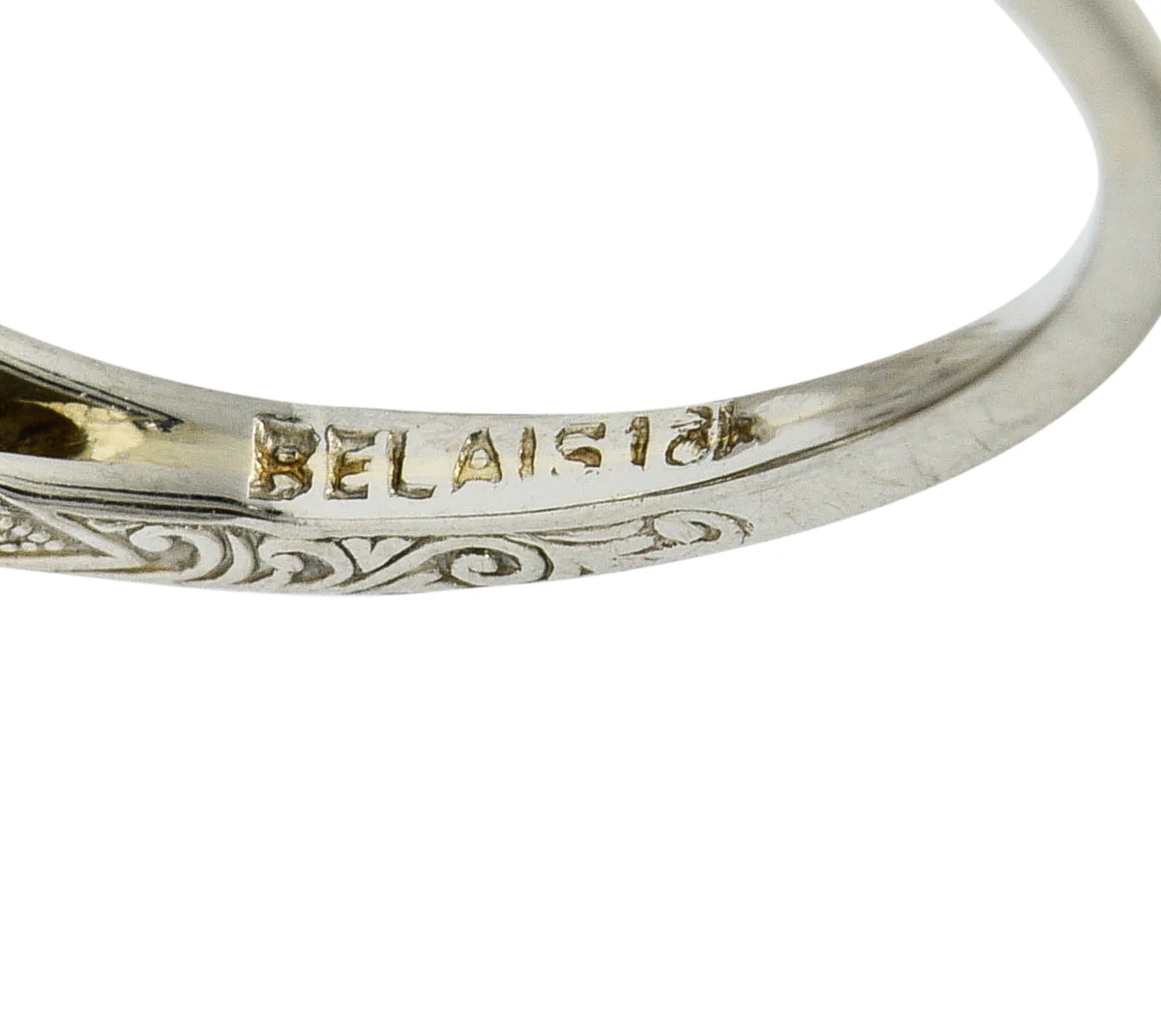Belais Early Art Deco 0.26 CTW Diamond 18 Karat White Gold Floral Engagement Ring - Image 7
