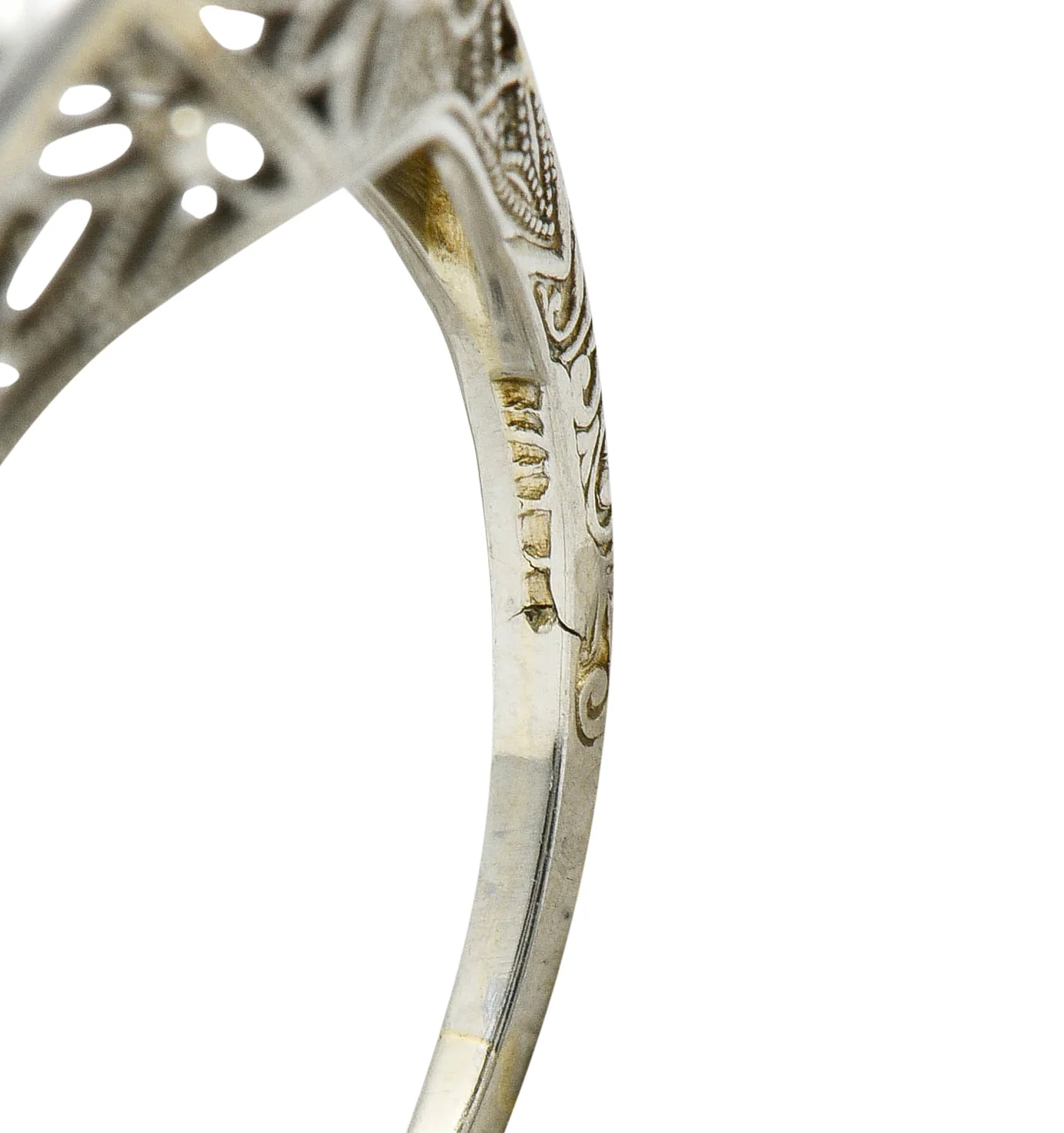 Belais Early Art Deco 0.26 CTW Diamond 18 Karat White Gold Floral Engagement Ring - Image 8