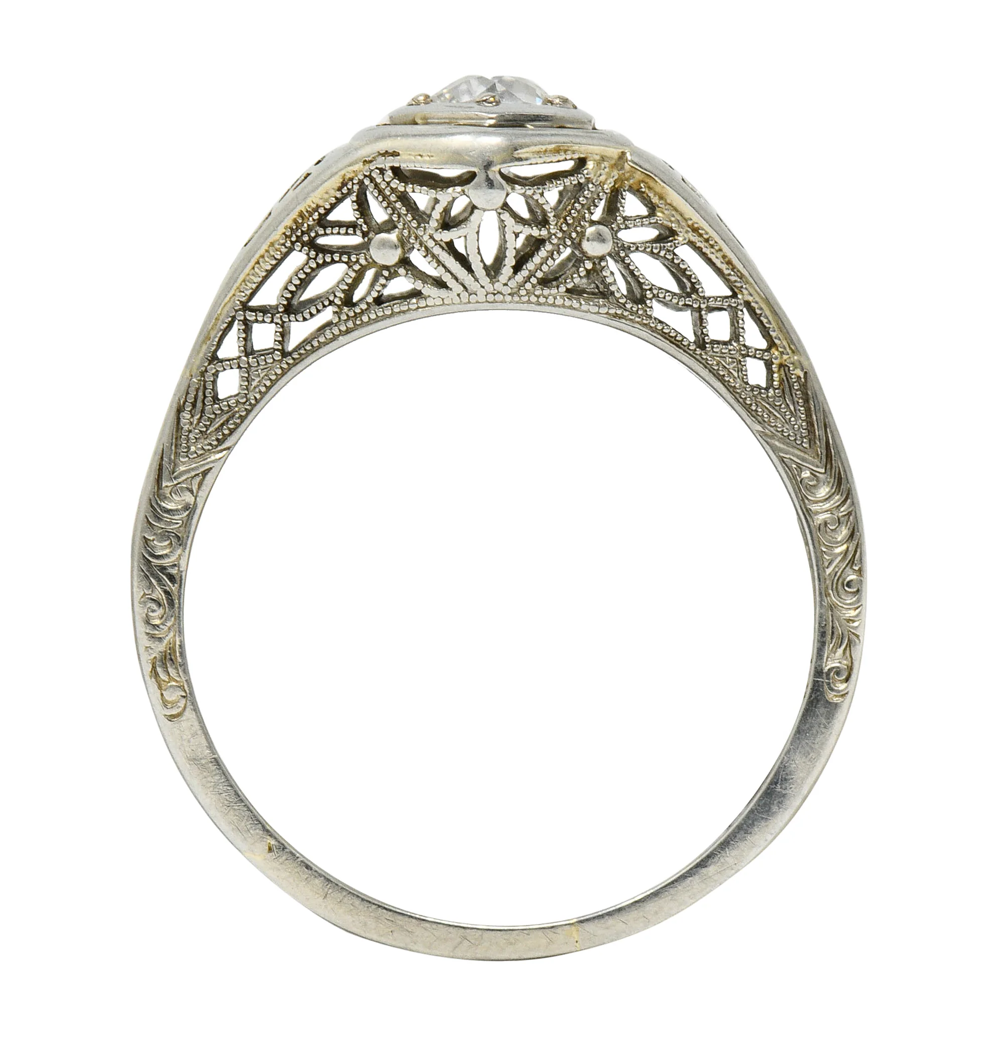 Belais Early Art Deco 0.26 CTW Diamond 18 Karat White Gold Floral Engagement Ring - Image 9