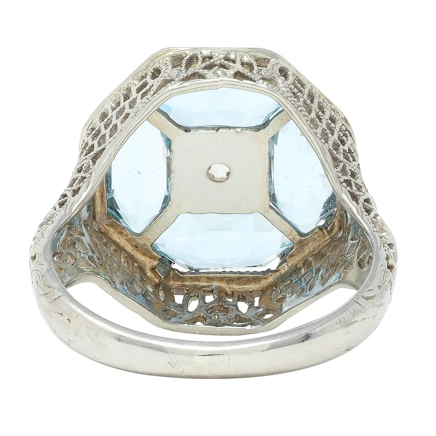 Belais Edwardian Diamond Aquamarine 14 Karat White Gold Antique Dragonfly Ring - Image 5