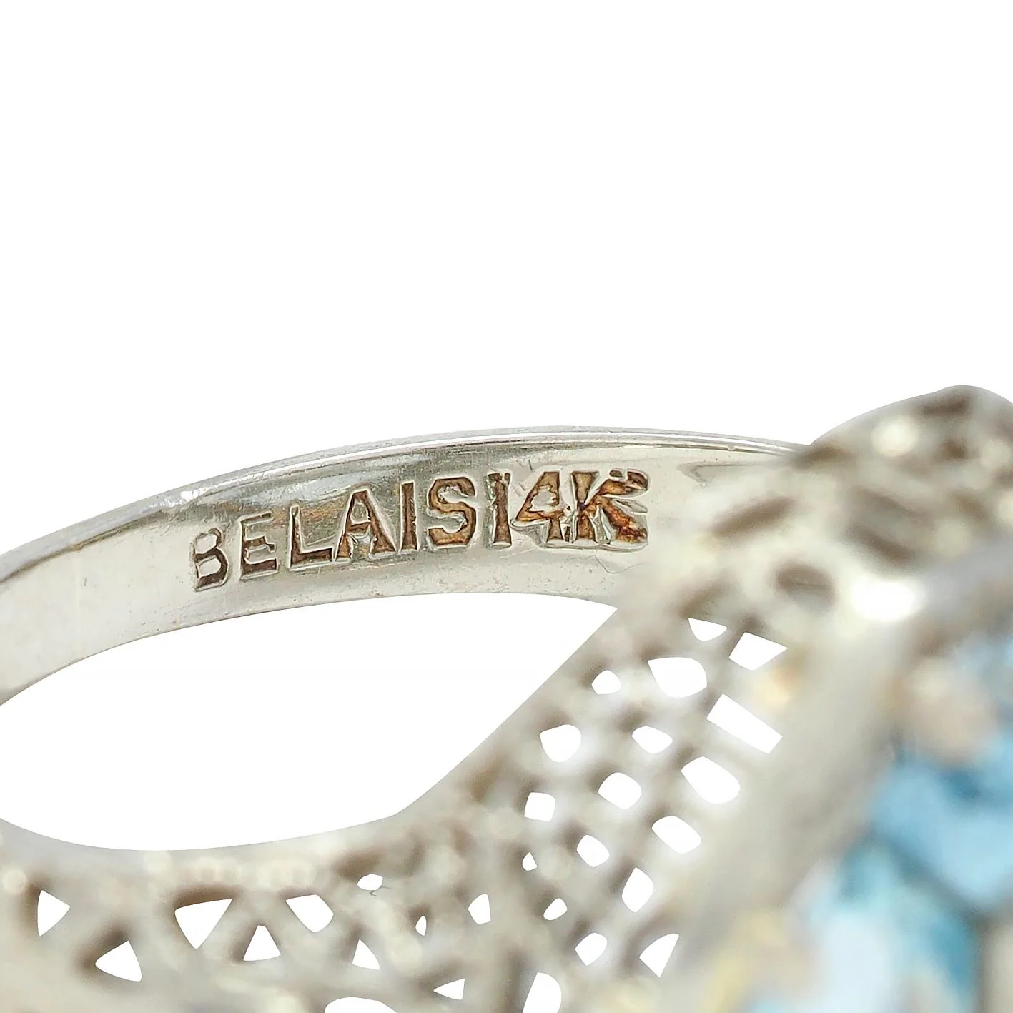 Belais Edwardian Diamond Aquamarine 14 Karat White Gold Antique Dragonfly Ring - Image 8