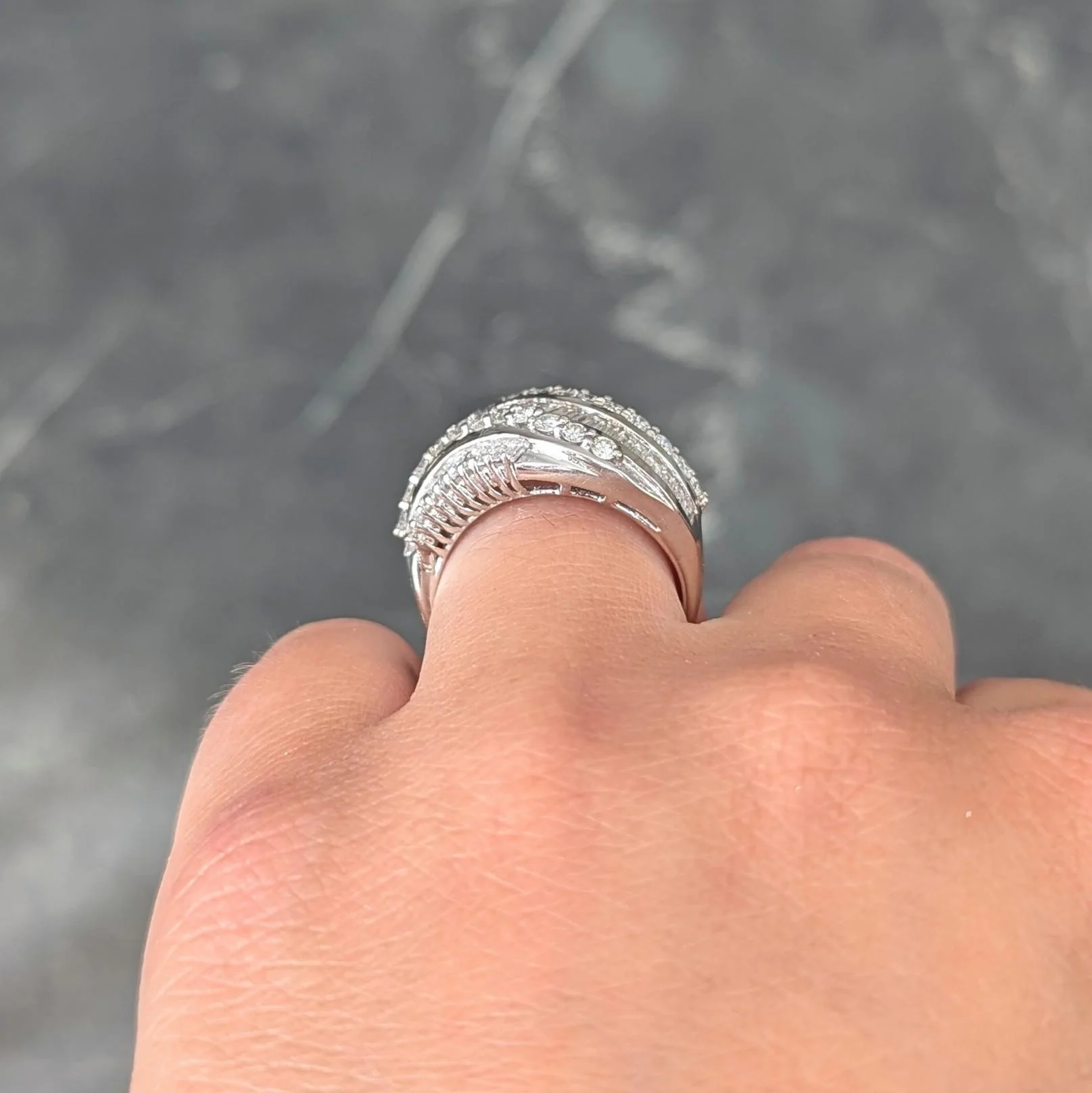 Bellari Contemporary 2.20 CTW Diamond 18 Karat White Gold Twist Multi-Row Band Ring - Image 11