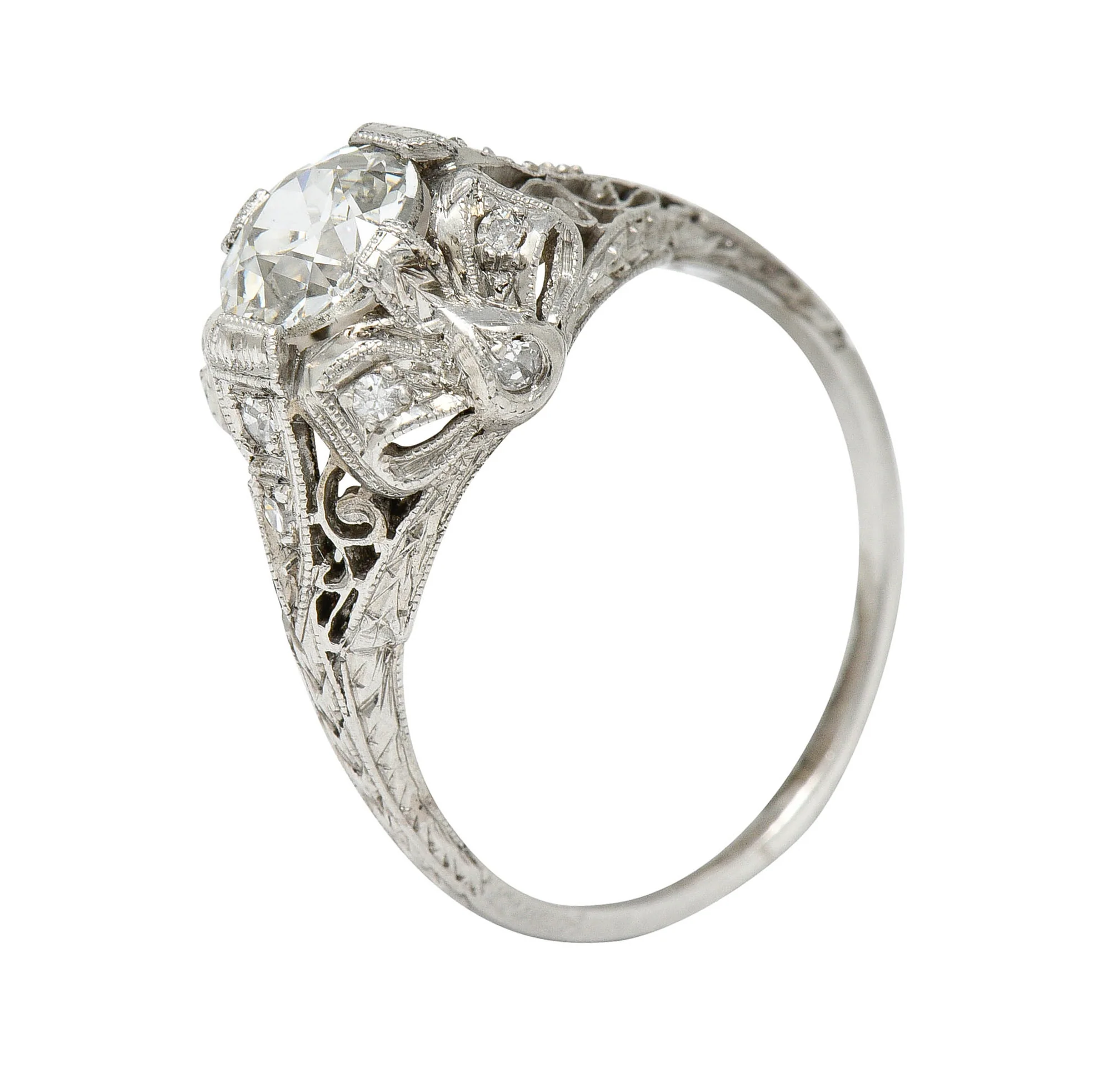 Belle Epoque 1.14 CTW Diamond Platinum Bow Engagement Ring GIA - Image 11