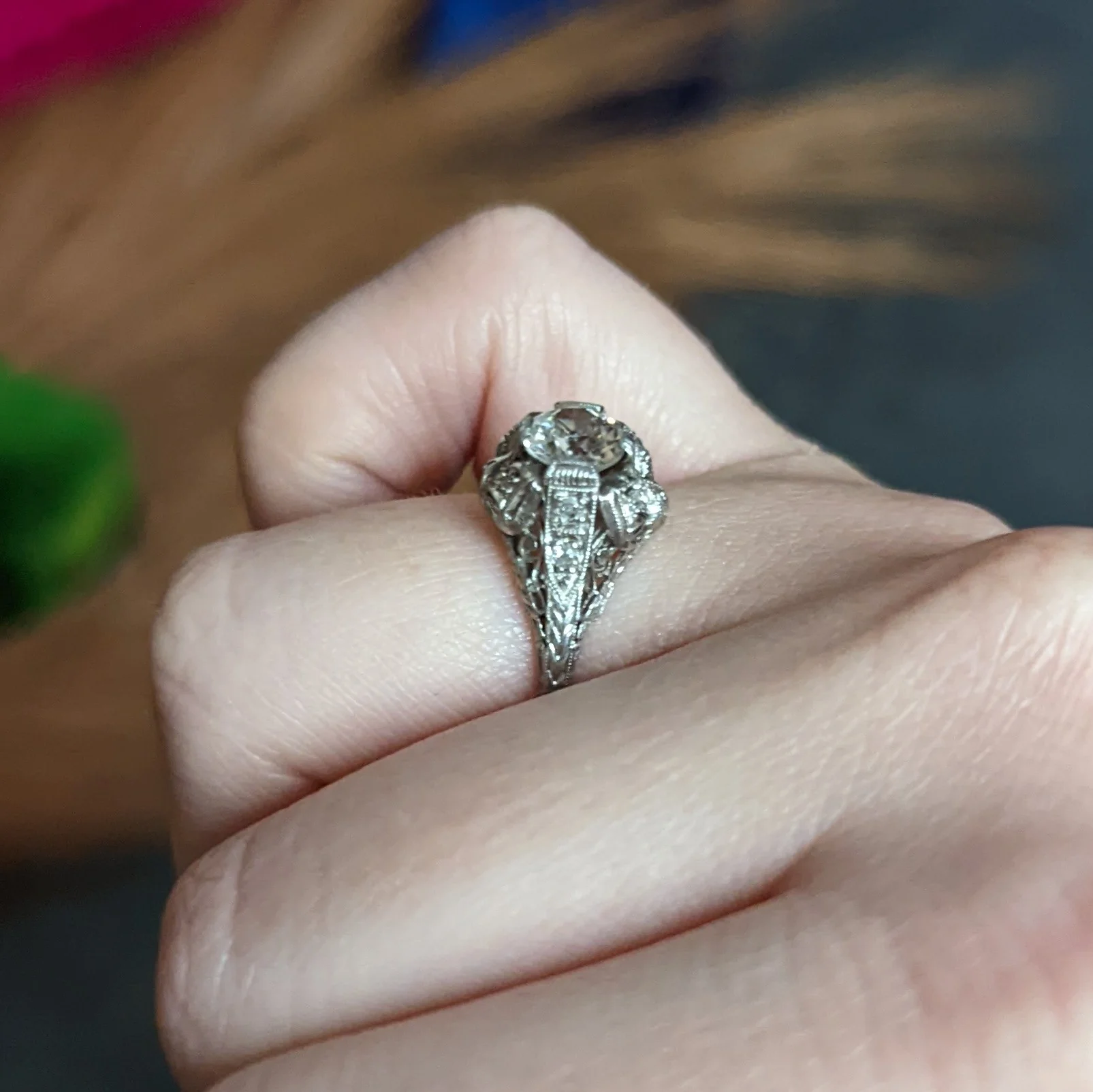 Belle Epoque 1.14 CTW Diamond Platinum Bow Engagement Ring GIA - Image 14