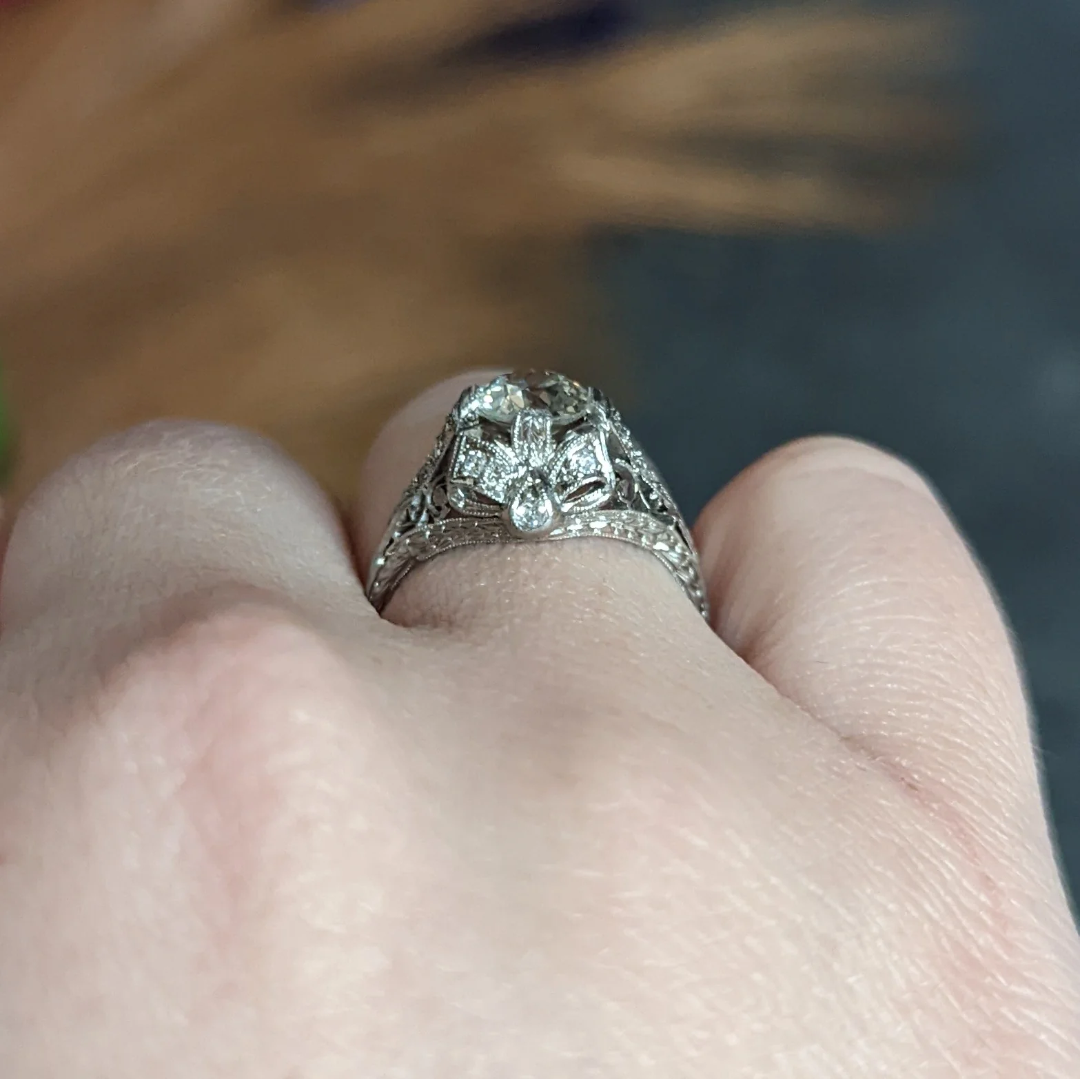 Belle Epoque 1.14 CTW Diamond Platinum Bow Engagement Ring GIA - Image 15
