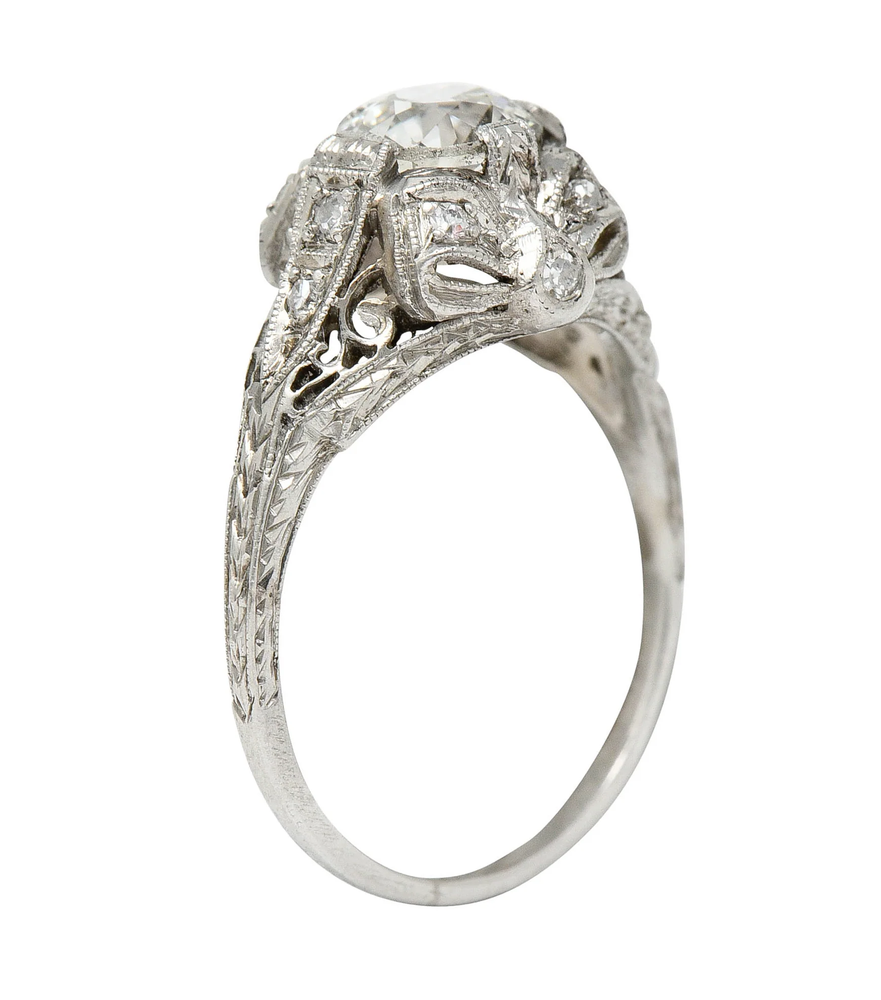 Belle Epoque 1.14 CTW Diamond Platinum Bow Engagement Ring GIA - Image 2