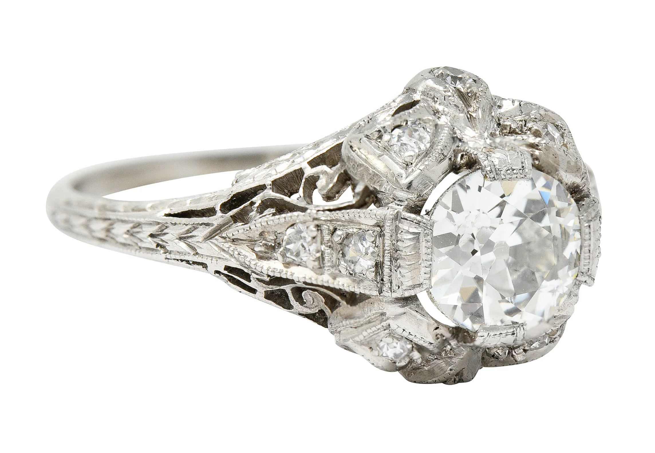 Belle Epoque 1.14 CTW Diamond Platinum Bow Engagement Ring GIA - Image 3