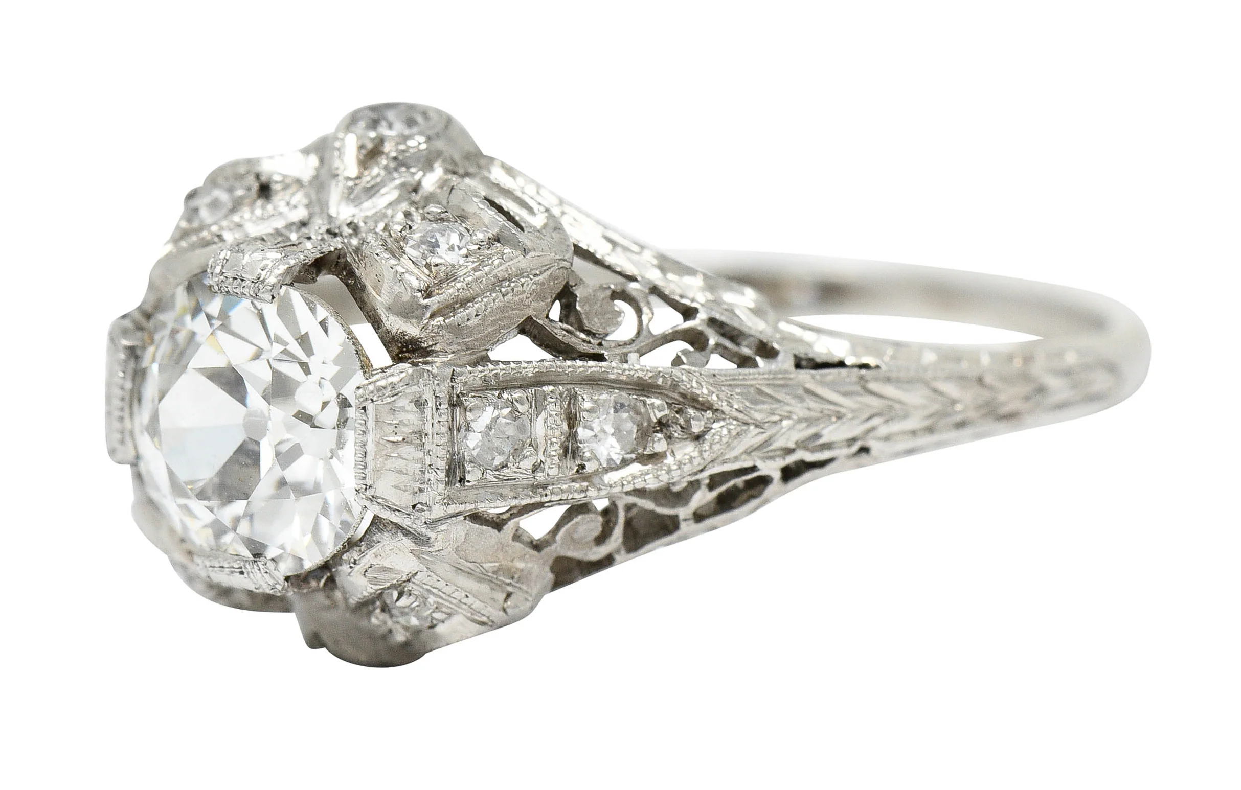 Belle Epoque 1.14 CTW Diamond Platinum Bow Engagement Ring GIA - Image 7