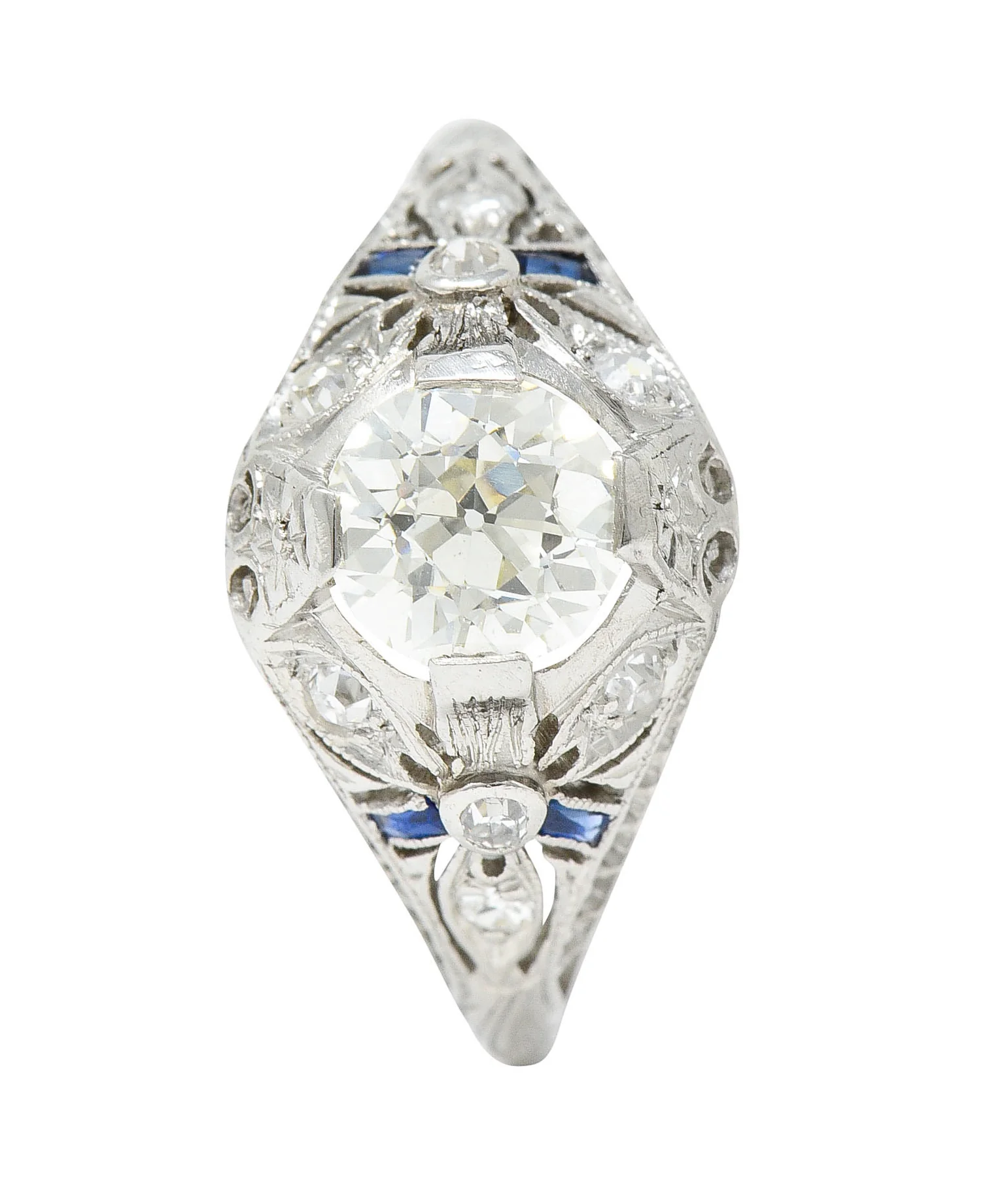 Belle Epoque 1.14 CTW Diamond Sapphire Platinum Bombe Engagement Ring GIA - Image 10