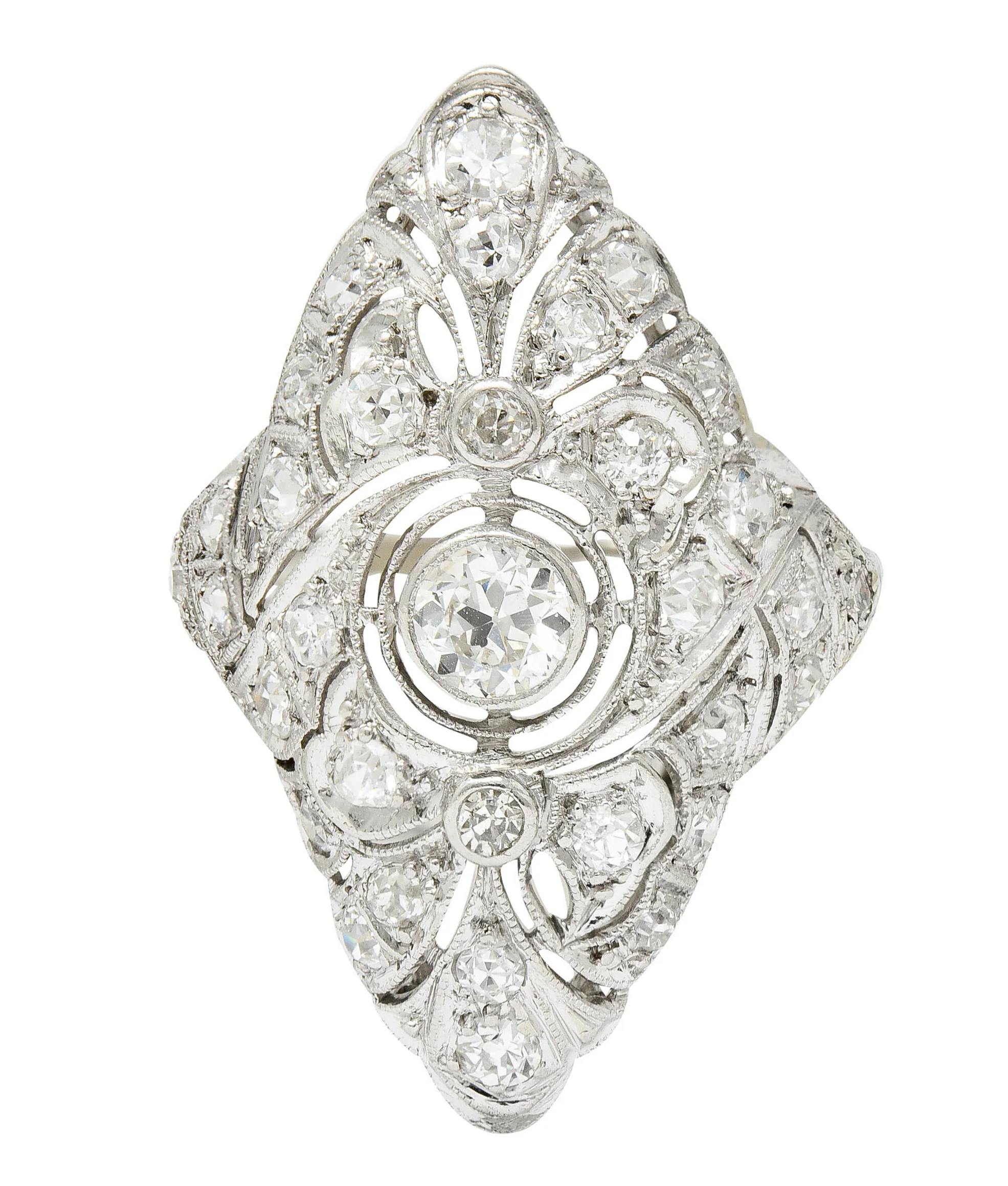 Belle Epoque 1.20 CTW Diamond Platinum-Topped 14 Karat White Gold Ribboned Dinner Ring