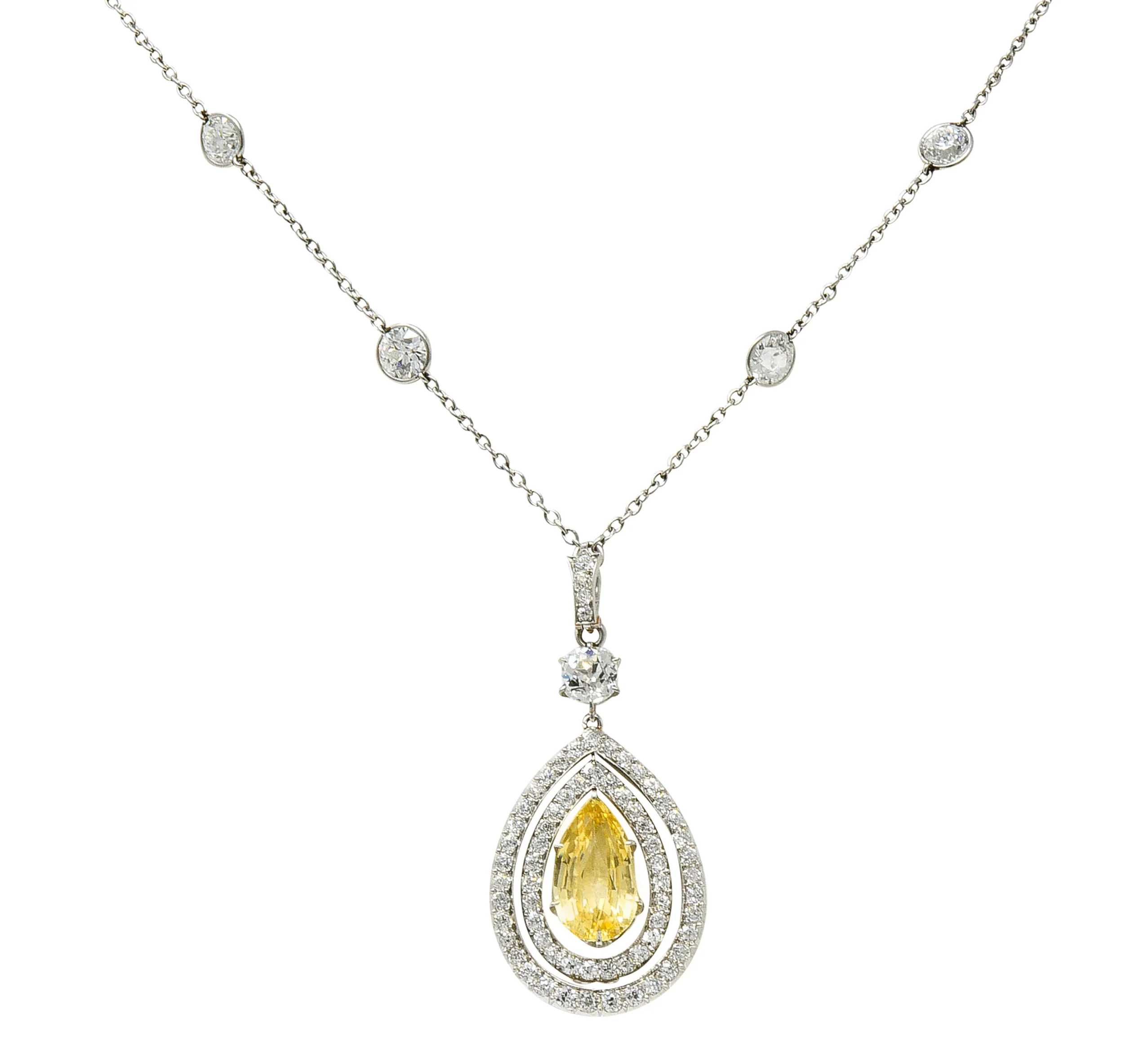 Belle Epoque 16.20 CTW Diamond Sapphire Platinum Pear Drop Enhancer Necklace