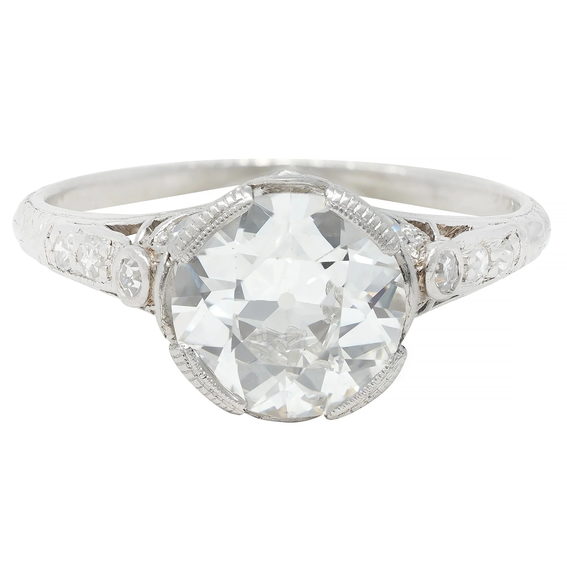 Belle Epoque 2.10 CTW Old European Diamond Platinum Antique Bow Engagement Ring GIA - Image 10