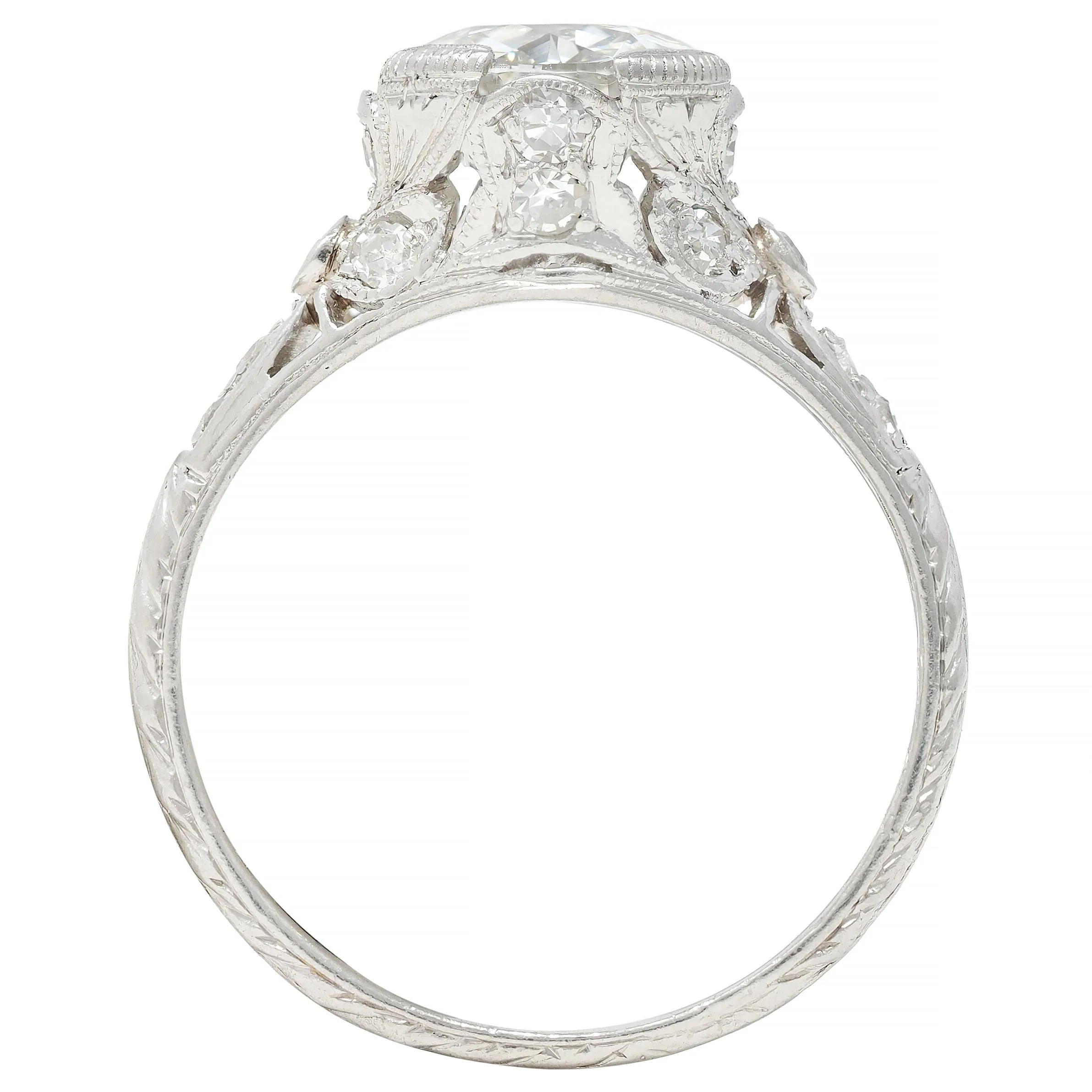 Belle Epoque 2.10 CTW Old European Diamond Platinum Antique Bow Engagement Ring GIA - Image 2