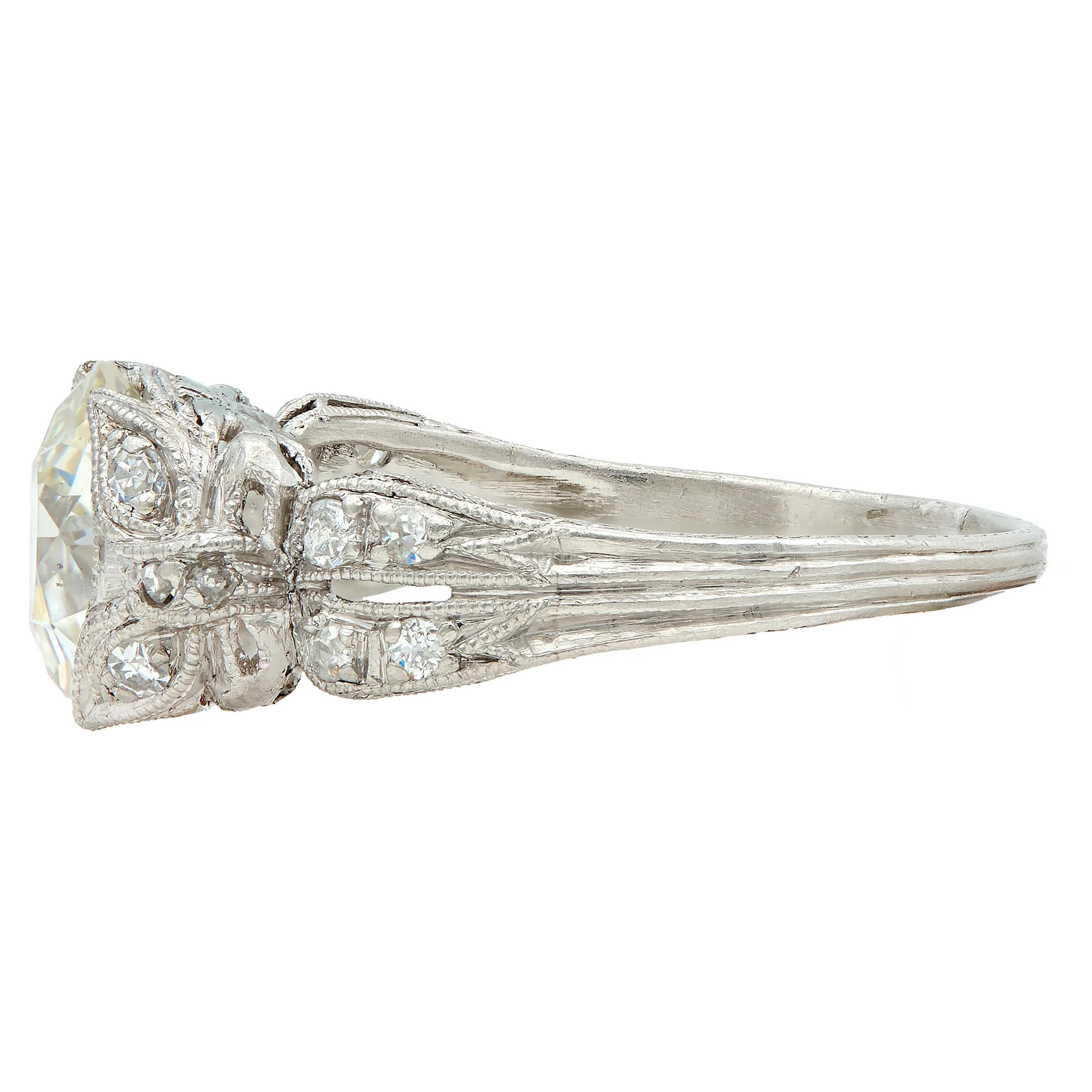 Belle Epoque 2.28 CTW Old European Diamond Platinum Butterfly Antique Engagement Ring GIA - Image 5