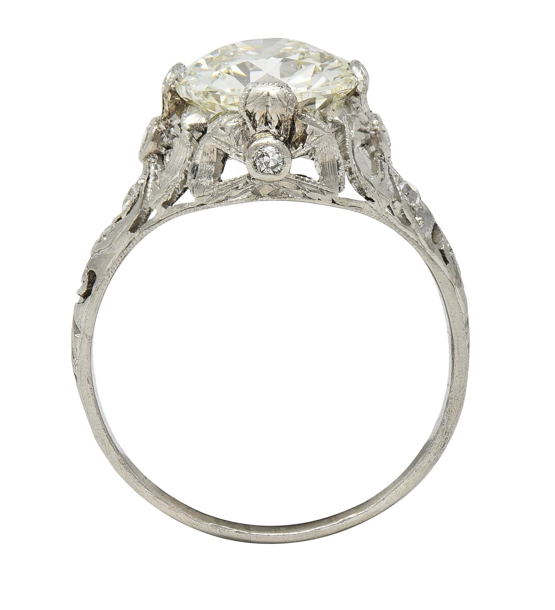 Belle Epoque 2.97 CTW Old European Diamond Platinum Bow Antique Engagement Ring - Image 3