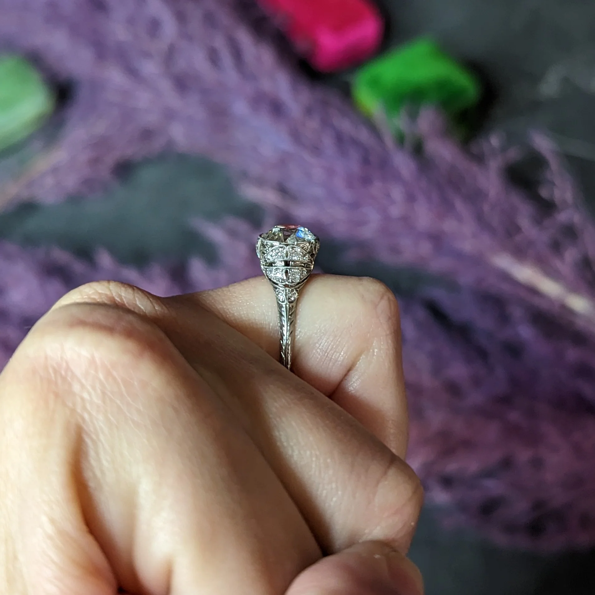 Belle Epoque 2.98 CTW Old European Cut Diamond Platinum Ribbon Edwardian Antique Engagement Ring GIA - Image 15