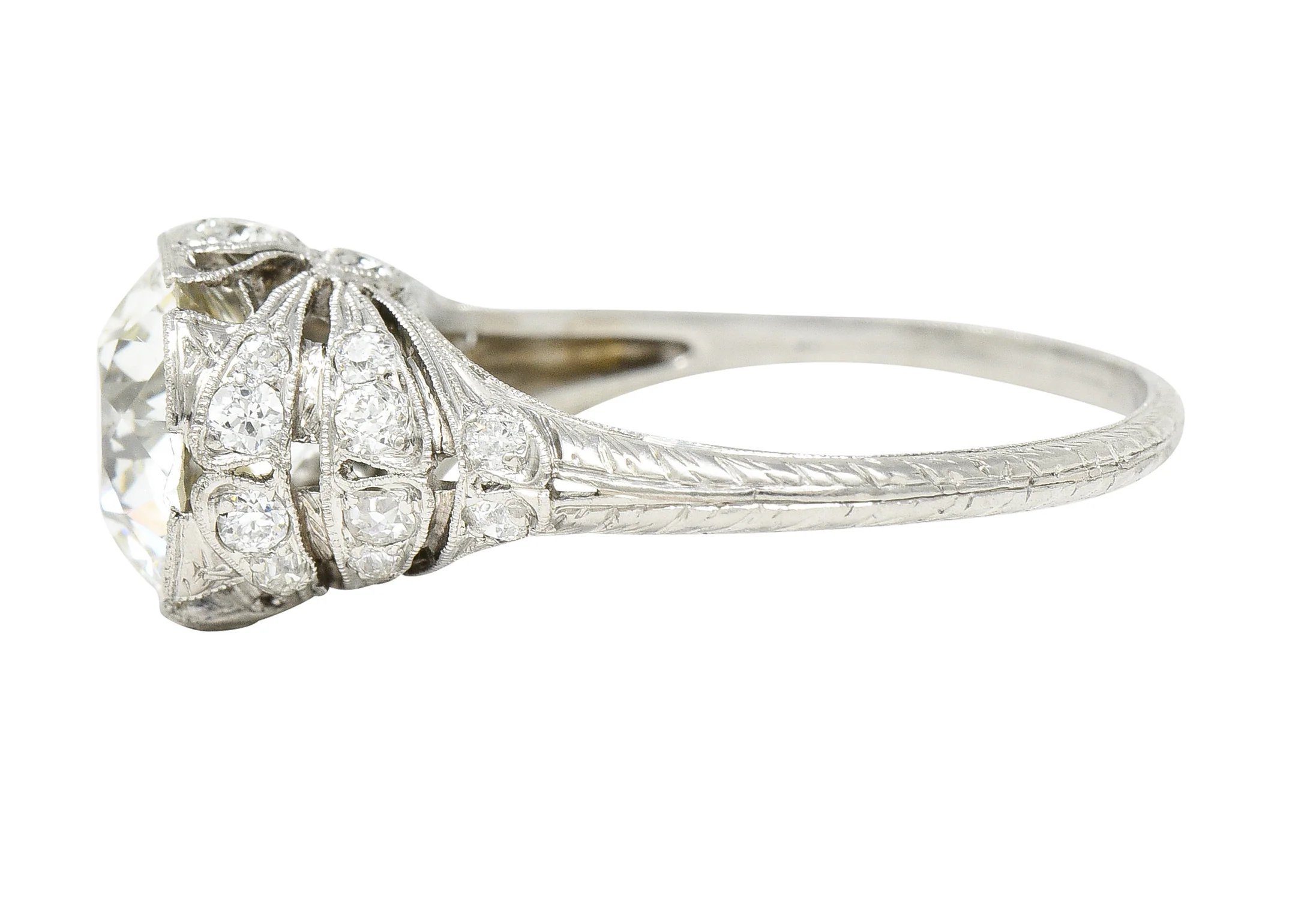 Belle Epoque 2.98 CTW Old European Cut Diamond Platinum Ribbon Edwardian Antique Engagement Ring GIA - Image 6