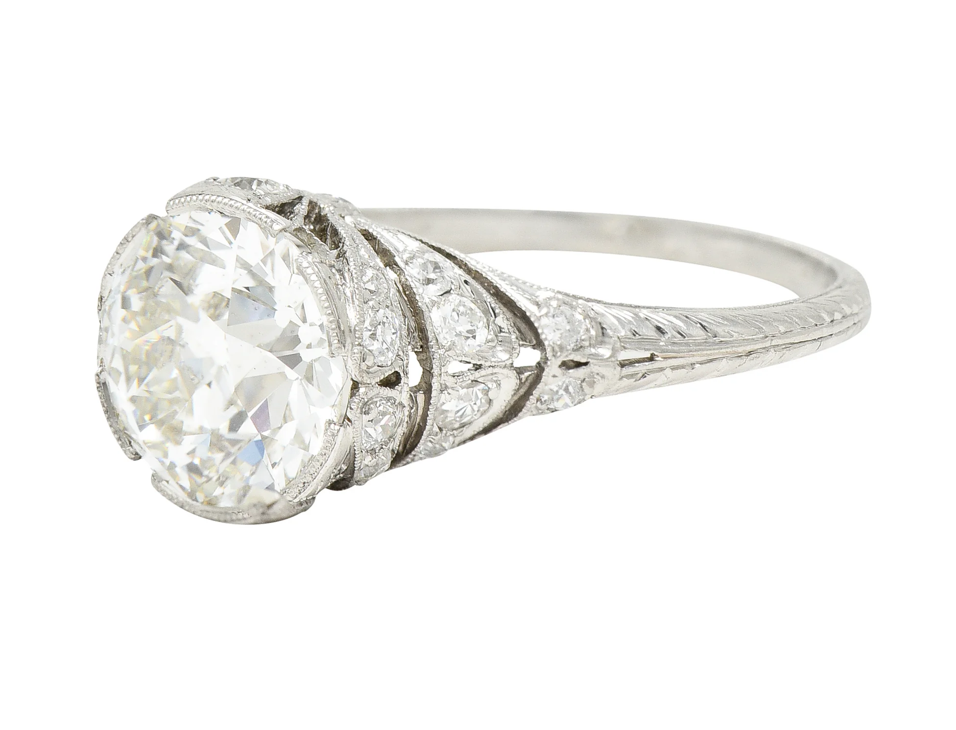 Belle Epoque 2.98 CTW Old European Cut Diamond Platinum Ribbon Edwardian Antique Engagement Ring GIA - Image 7