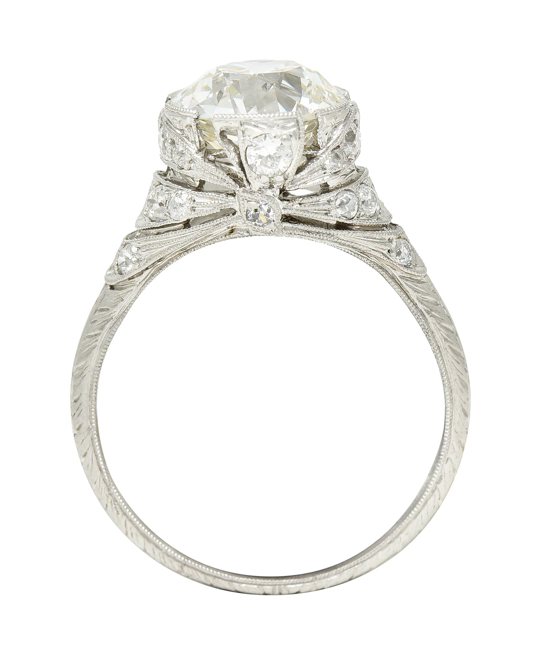 Belle Epoque 2.98 CTW Old European Cut Diamond Platinum Ribbon Edwardian Antique Engagement Ring GIA - Image 9
