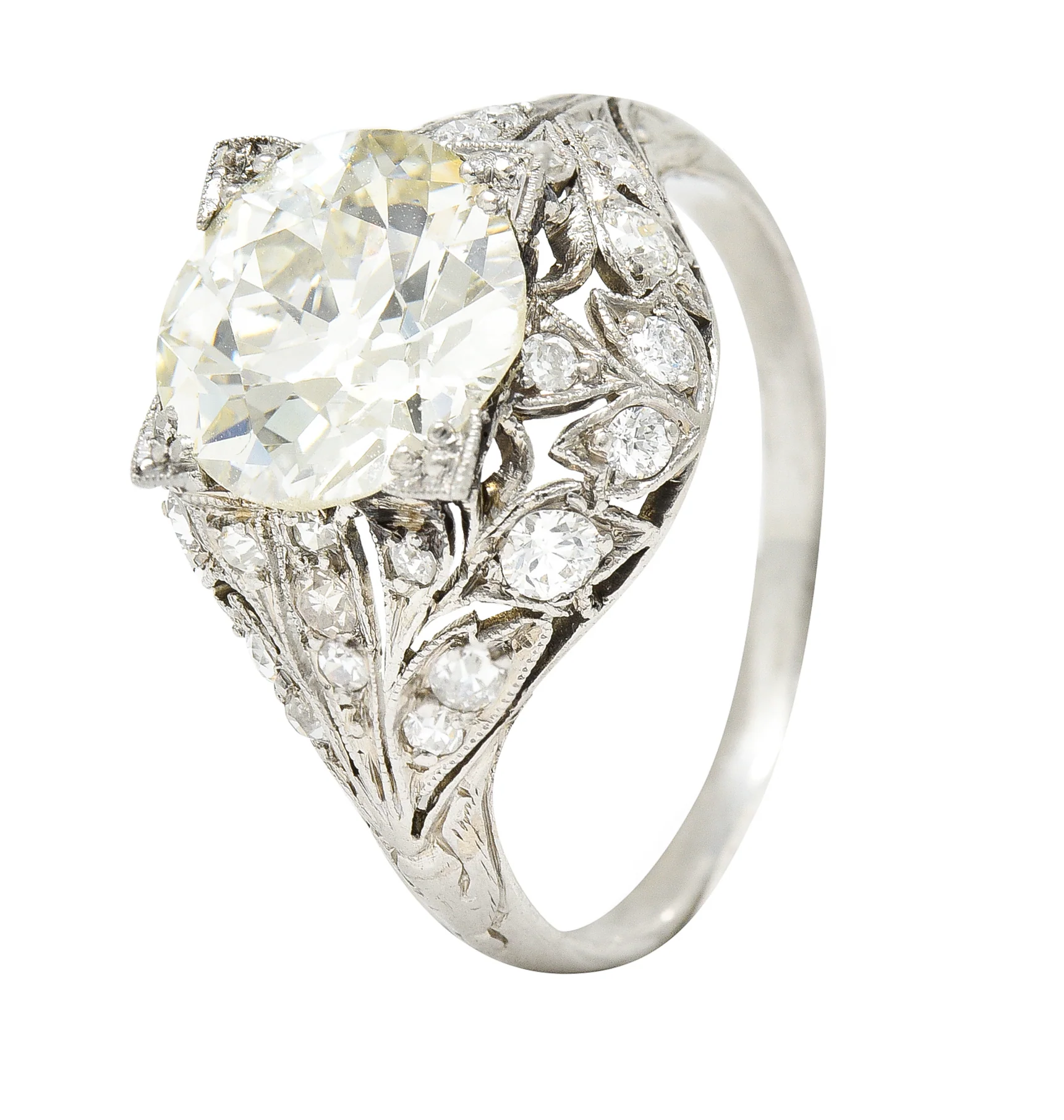 Bellé Epoqué 3.24 CTW Old European Cut Diamond Platinum Ivy Antique Bombé Engagement Ring - Image 8