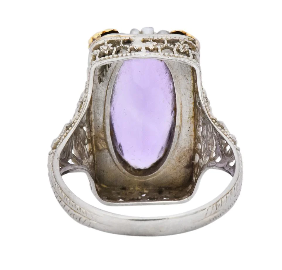 Belle Époque Amethyst Pearl 14 Karat Two-Tone Gold Cocktail Ring - Image 4