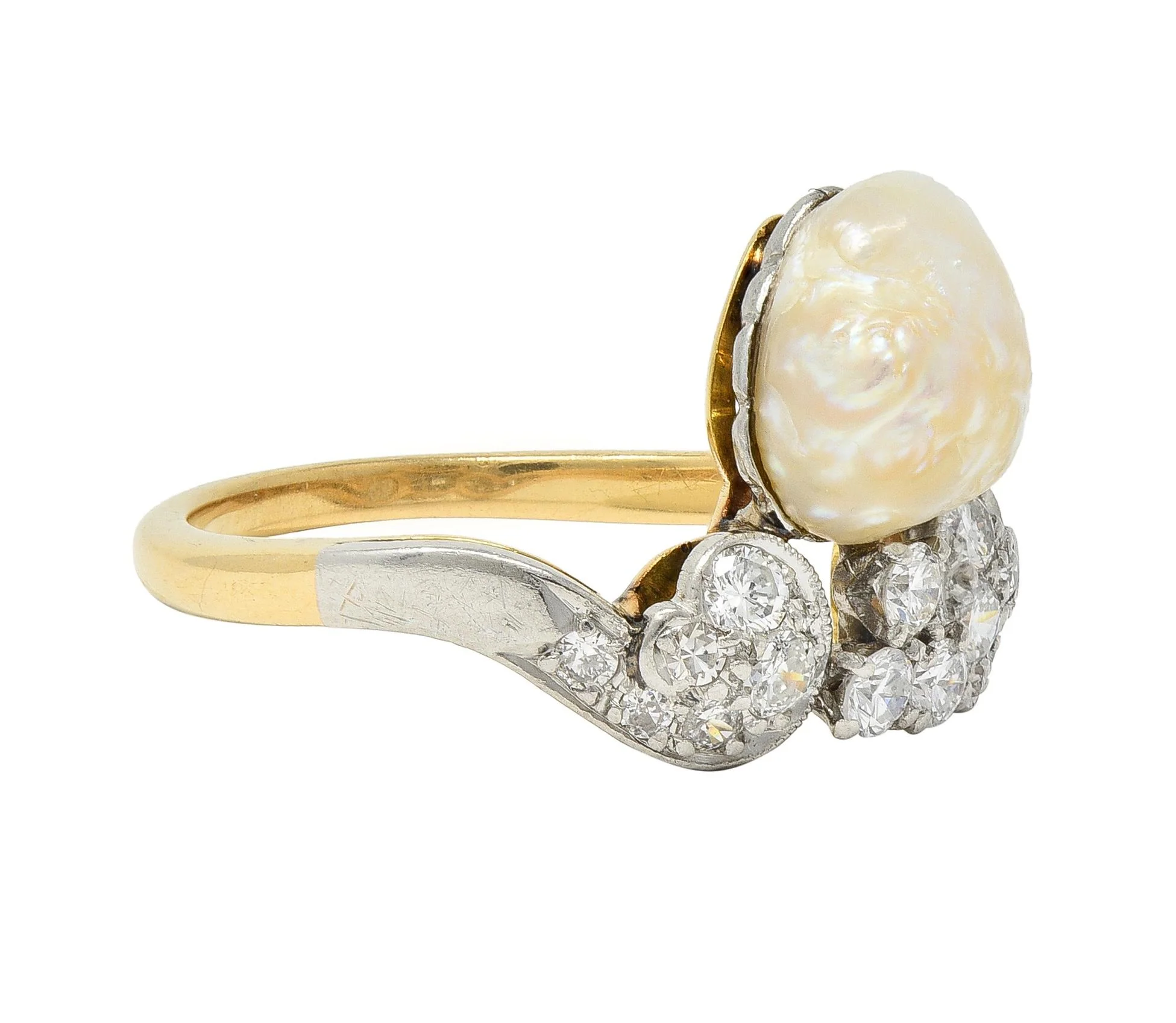 Belle Epoque Baroque Pearl Diamond Platinum 18 Karat Yellow Gold Antique Duchess Tiara Ring - Image 2