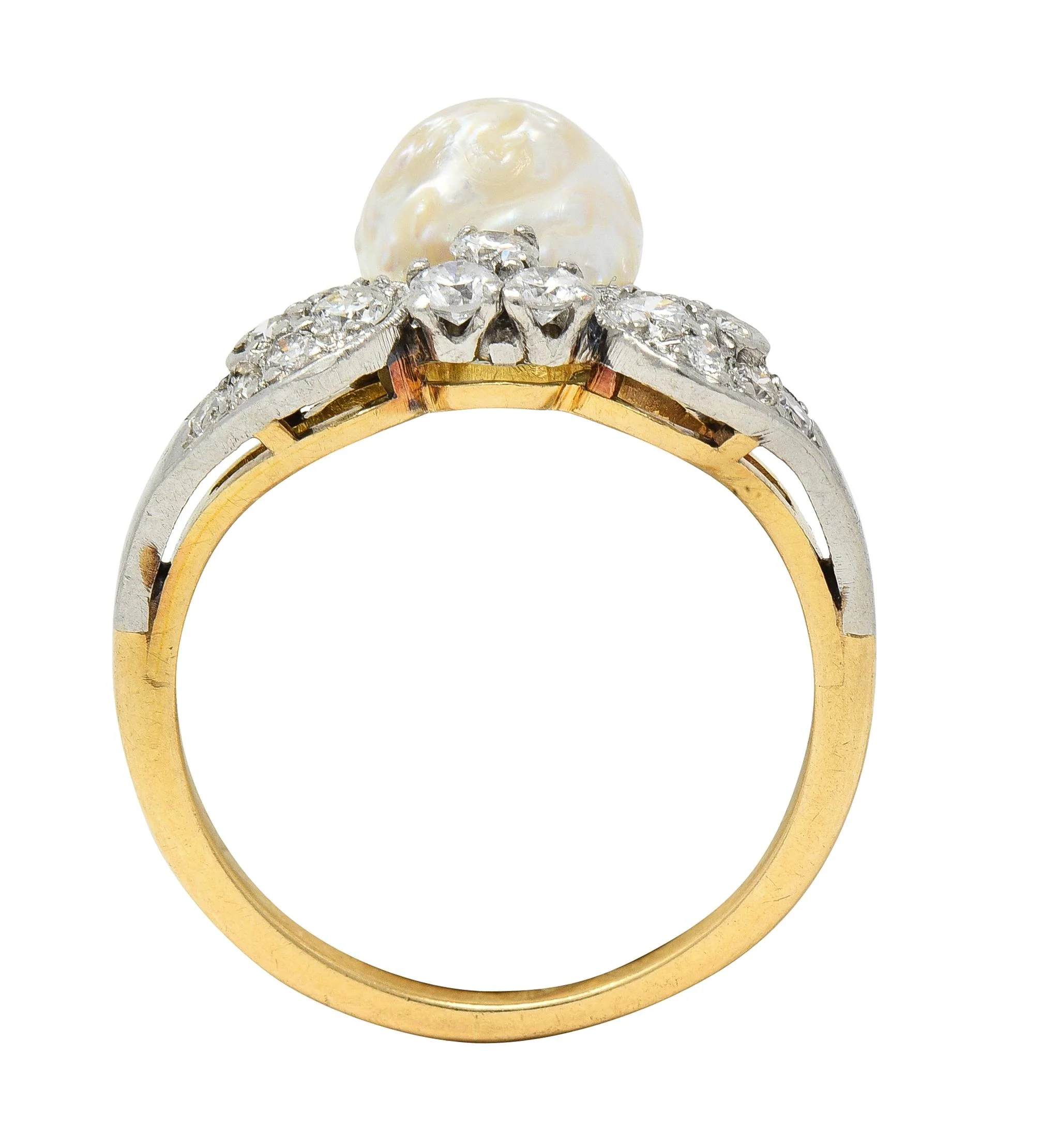 Belle Epoque Baroque Pearl Diamond Platinum 18 Karat Yellow Gold Antique Duchess Tiara Ring - Image 8