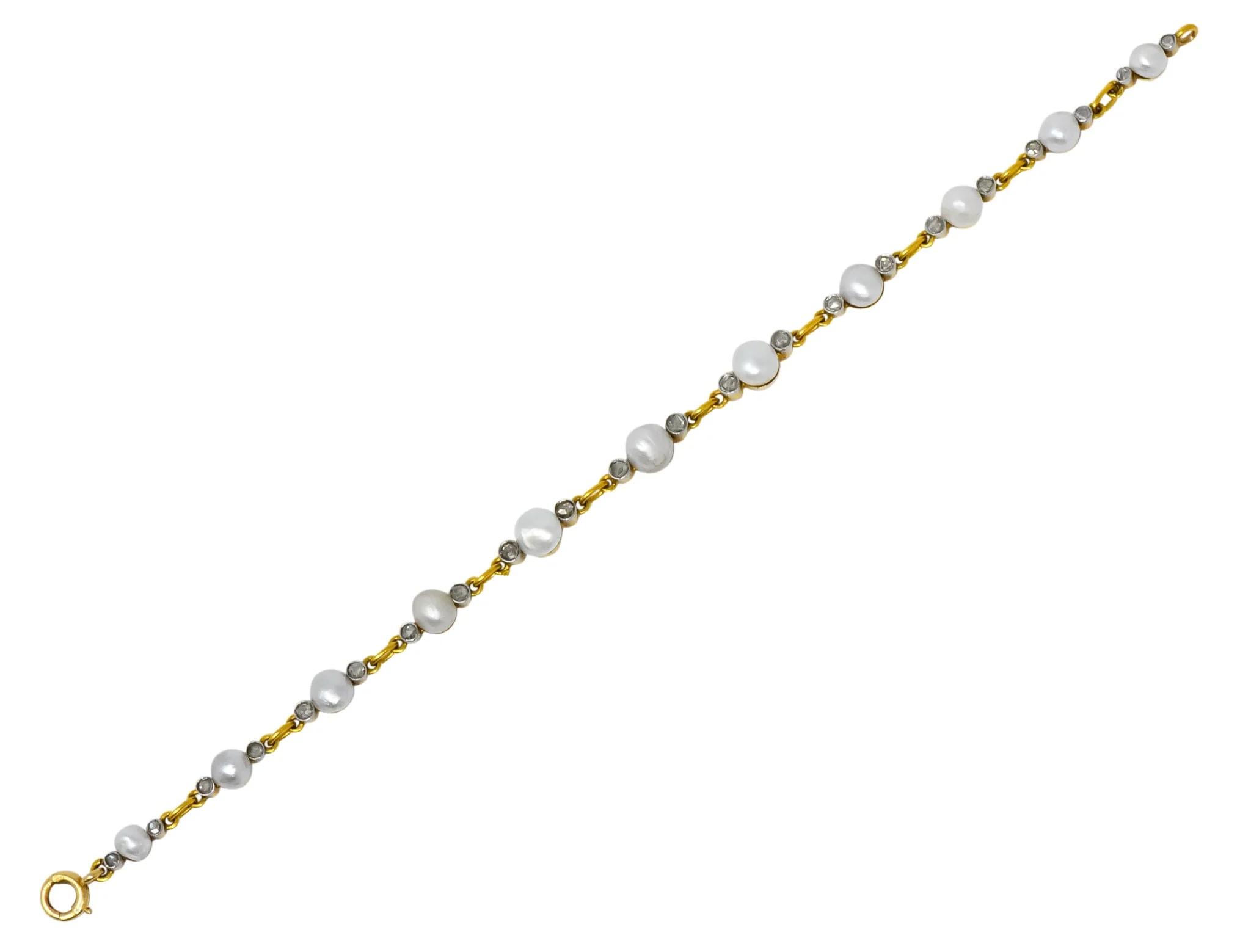 Belle Epoque French Pearl Diamond Platinum 18 Karat Gold Bracelet Circa 1910 - Image 8