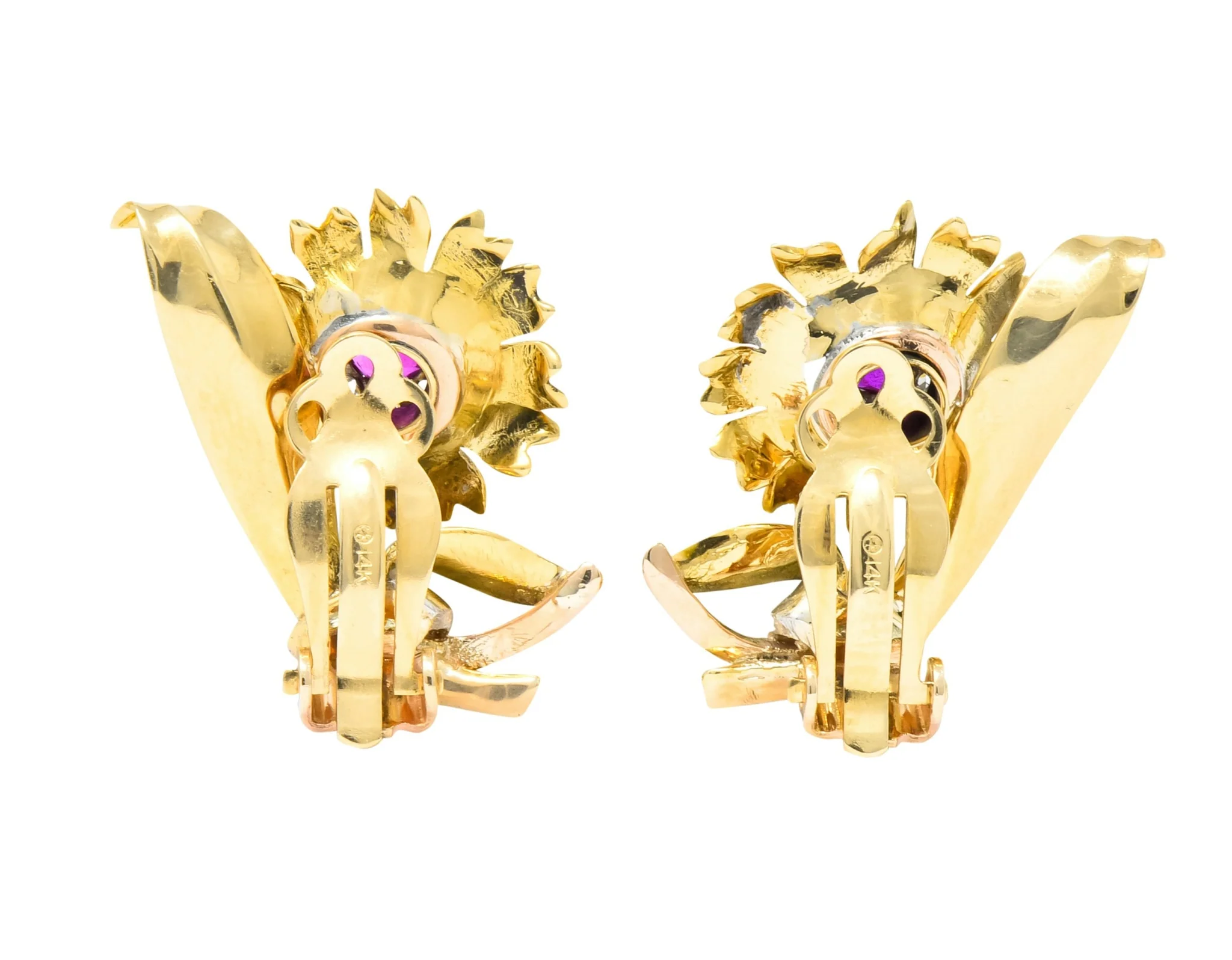 Bernard Weber Retro 1.13 CTW Ruby Diamond Platinum-Topped Flower Ear-Clip Earrings - Image 8