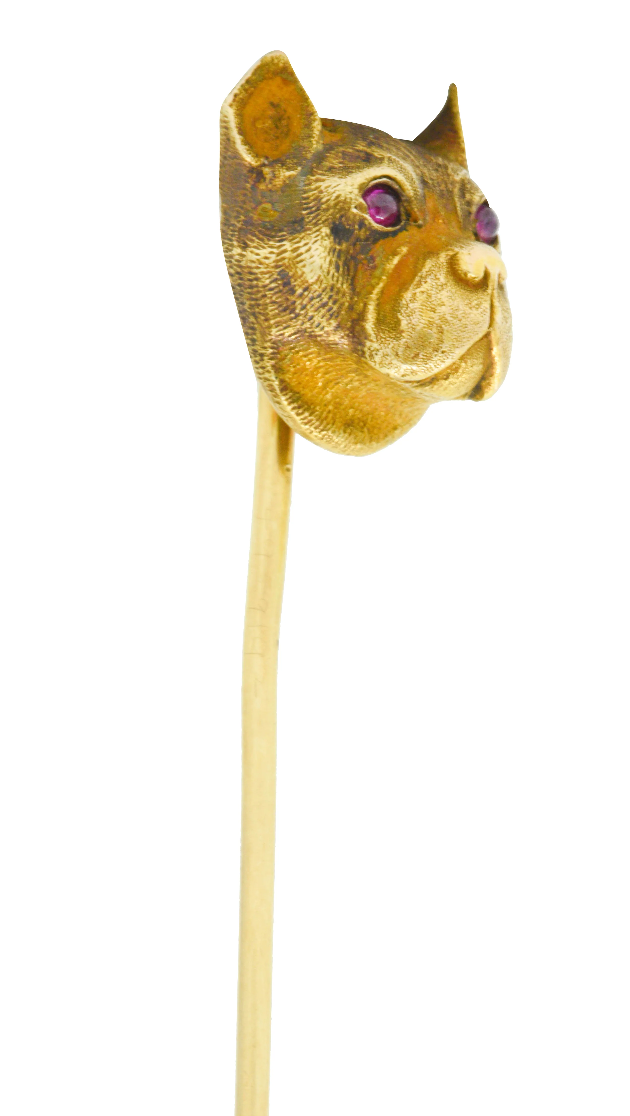 Bippart & Co. Art Nouveau Ruby 14 Karat Gold French Bulldog Stickpin - Image 2