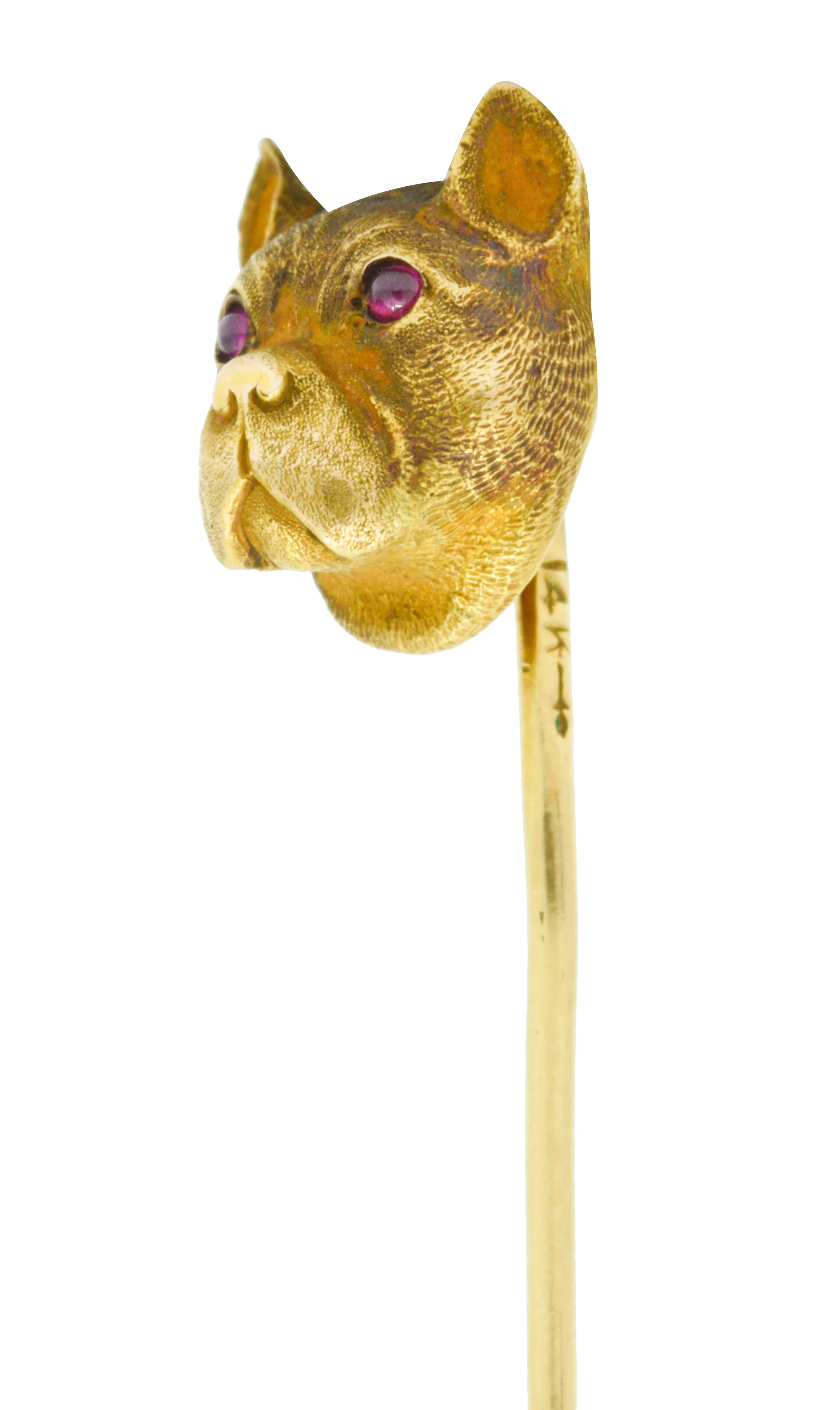 Bippart & Co. Art Nouveau Ruby 14 Karat Gold French Bulldog Stickpin - Image 4