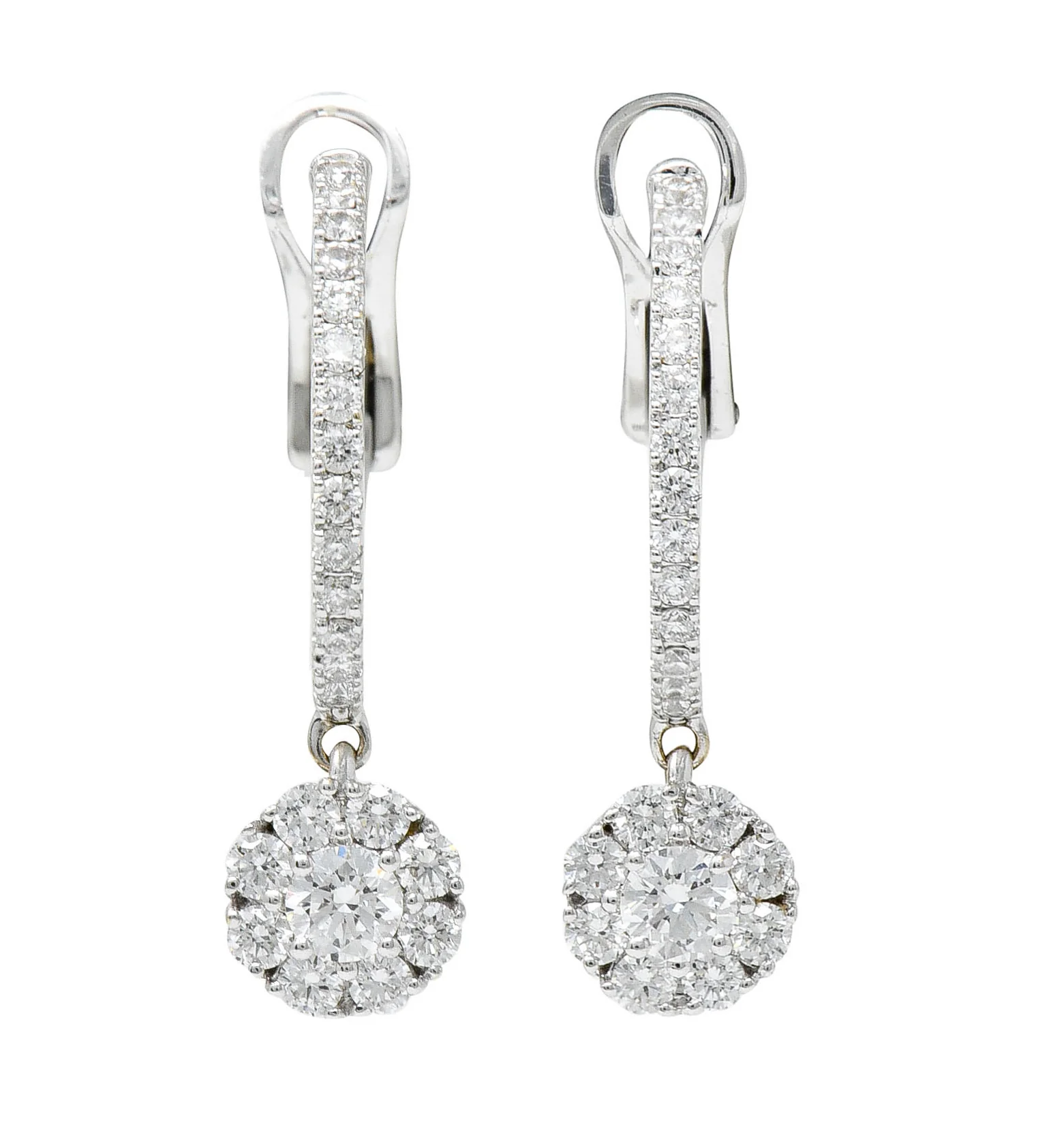 Birks 1.15 CTW Diamond 18 Karat Gold Cluster Huggie Drop Earrings