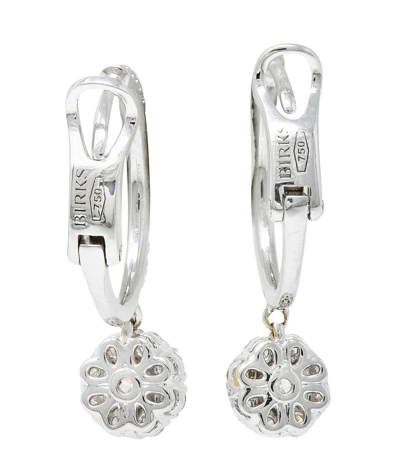 Birks 1.15 CTW Diamond 18 Karat Gold Cluster Huggie Drop Earrings - Image 4