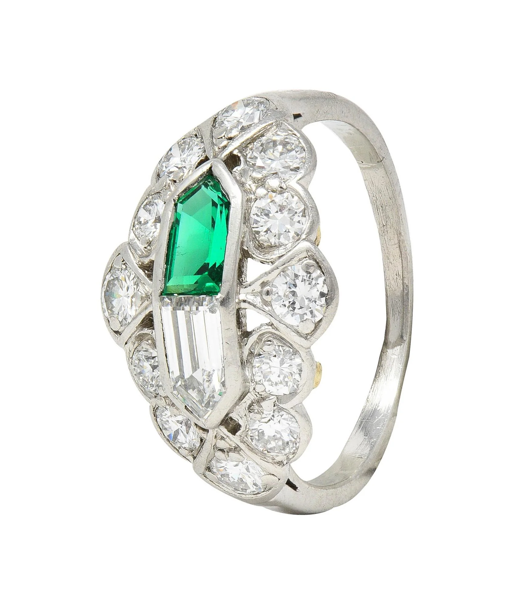 Birks Art Deco 1.20 CTW Emerald Diamond Platinum Cluster Vintage Dinner Ring - Image 10