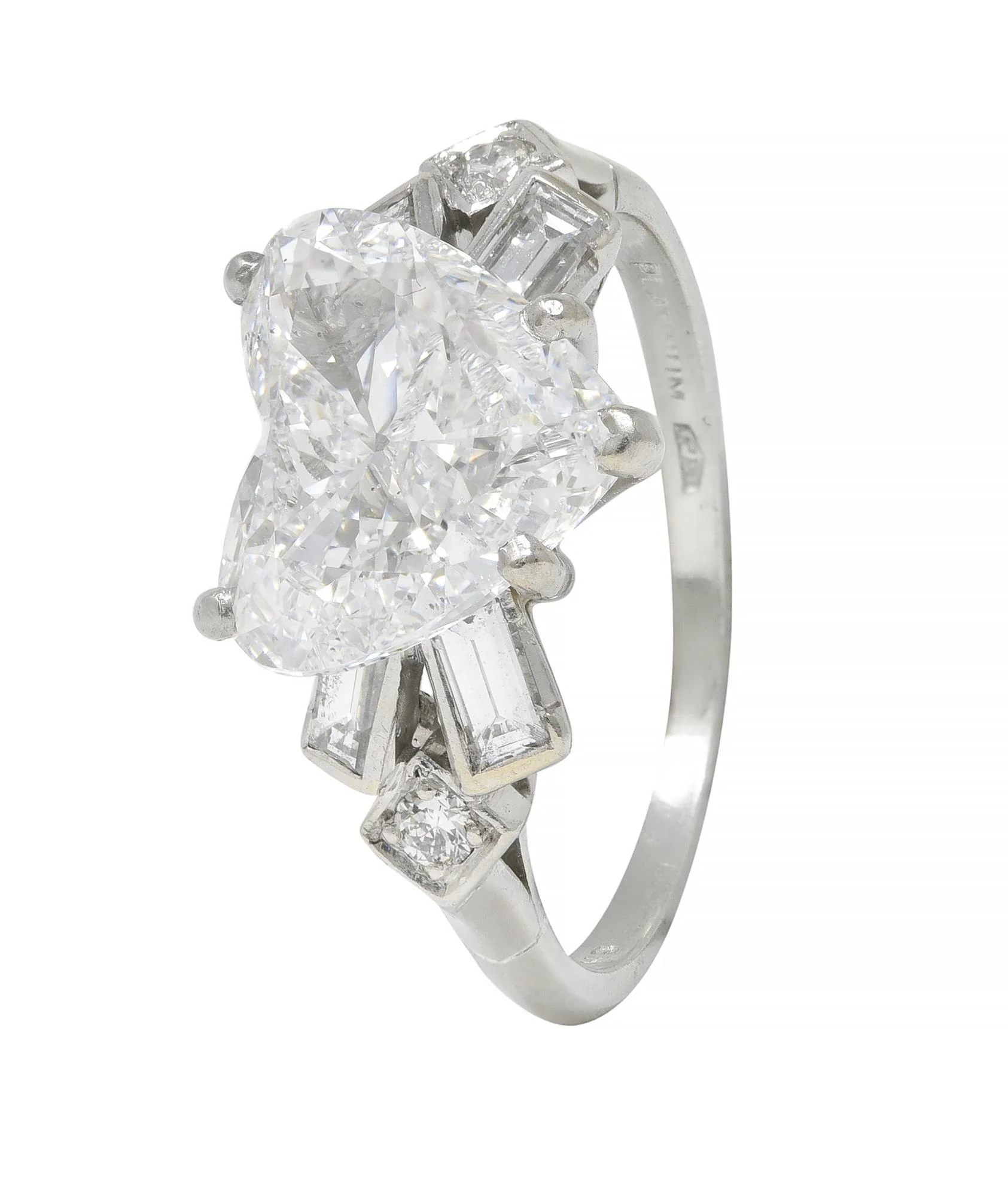Birks Maison Mid-Century 2.88 CTW Heart Cut Diamond Platinum Vintage Engagement Ring GIA - Image 3