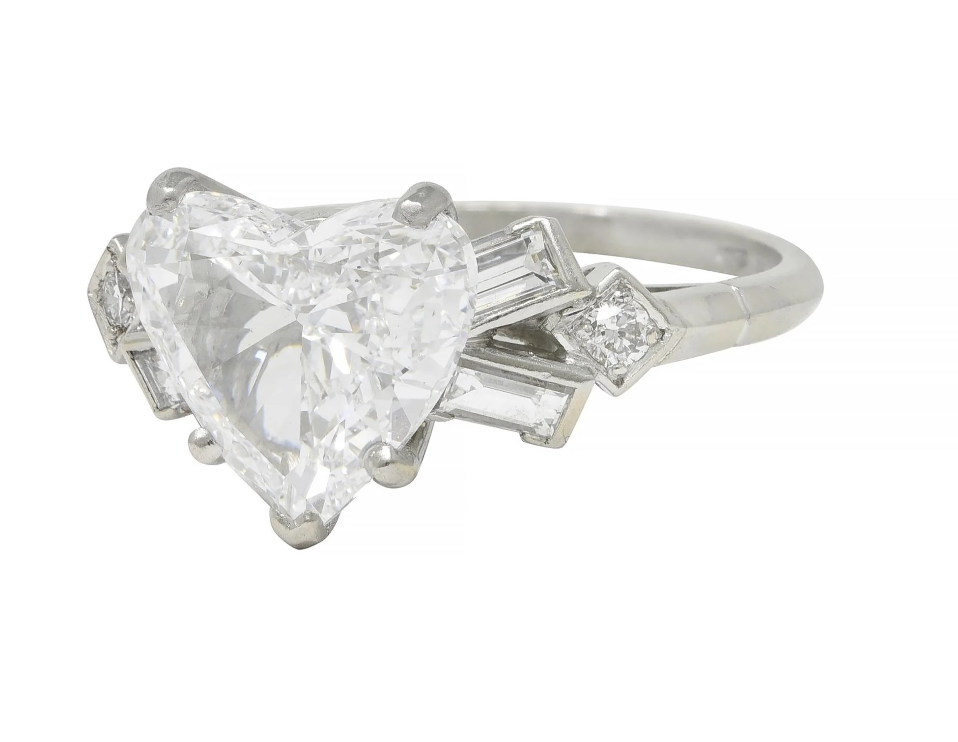 Birks Maison Mid-Century 2.88 CTW Heart Cut Diamond Platinum Vintage Engagement Ring GIA - Image 7