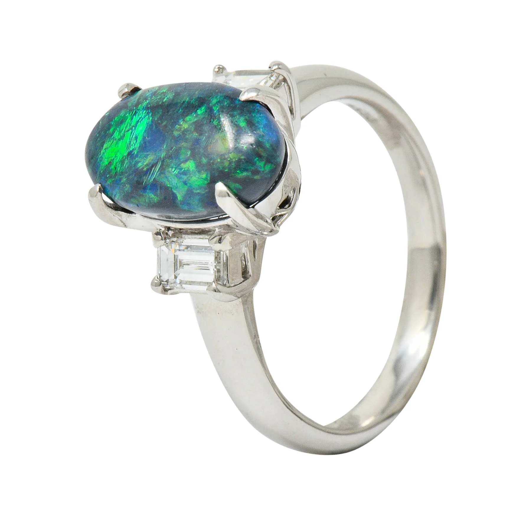 Black Opal Diamond Platinum Three Stone Ring - Image 11