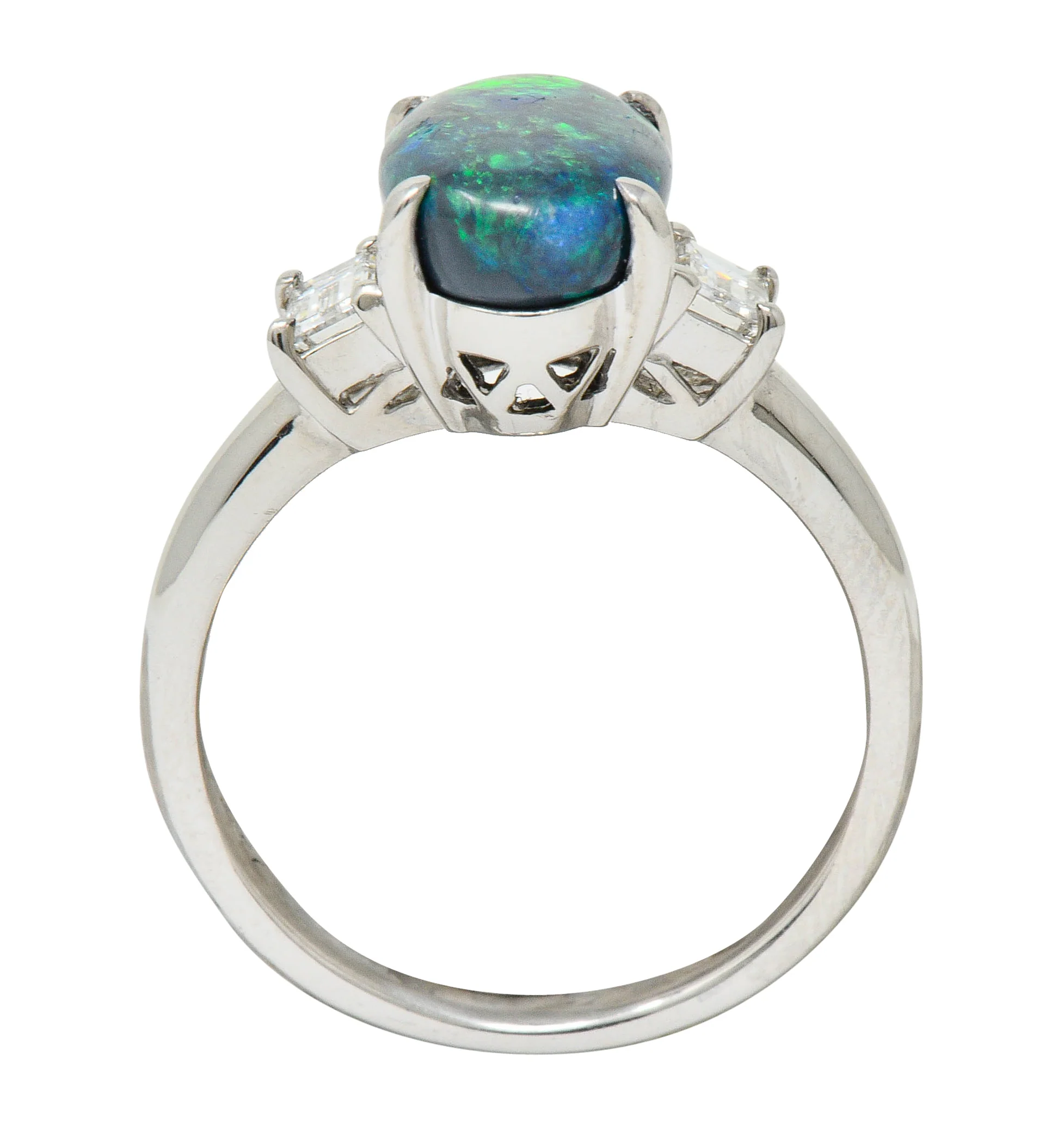 Black Opal Diamond Platinum Three Stone Ring - Image 12