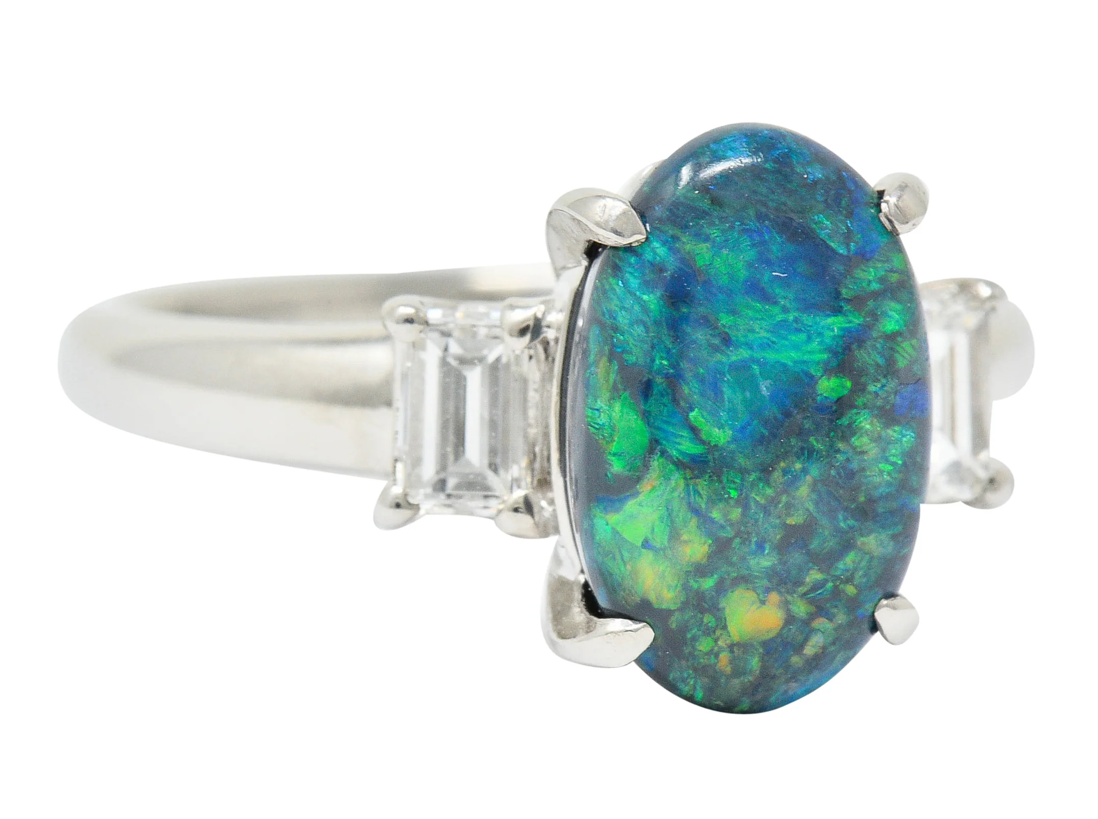 Black Opal Diamond Platinum Three Stone Ring - Image 2